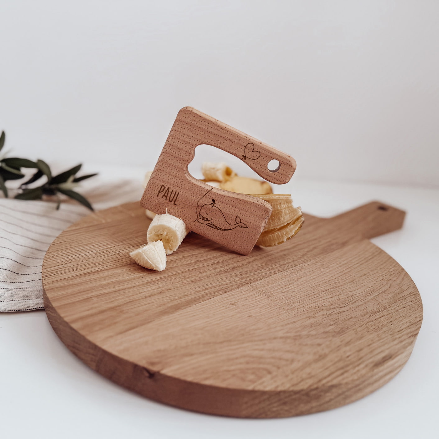 Montessori sicheres Kindermesser Holz „Kleine Gefährten“ – personalisiert