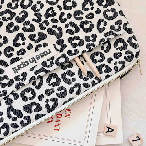 Laptoptasche - Leopard Greige  für 13-14 Zoll