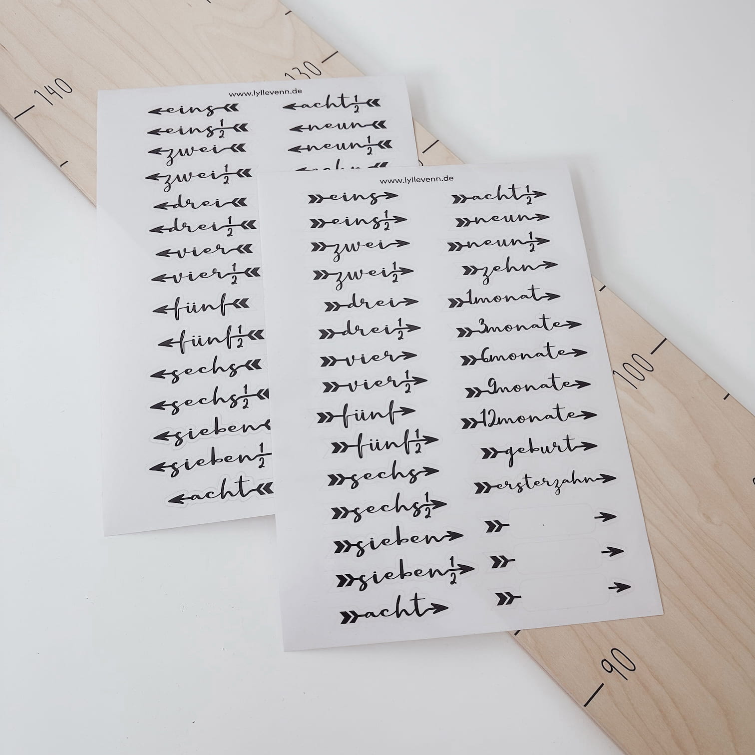 Meilensteinsticker 0-10 Jahren recht & links – Set für Messlatte