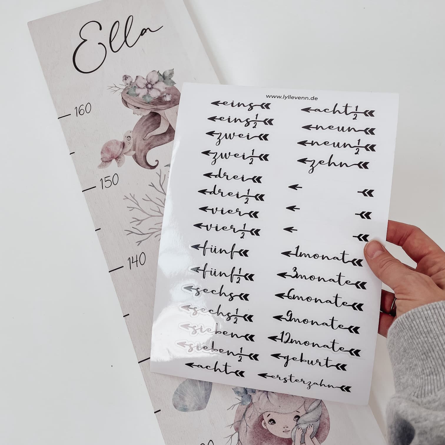 Meilensteinsticker 0-10 Jahren recht & links – Set für Messlatte