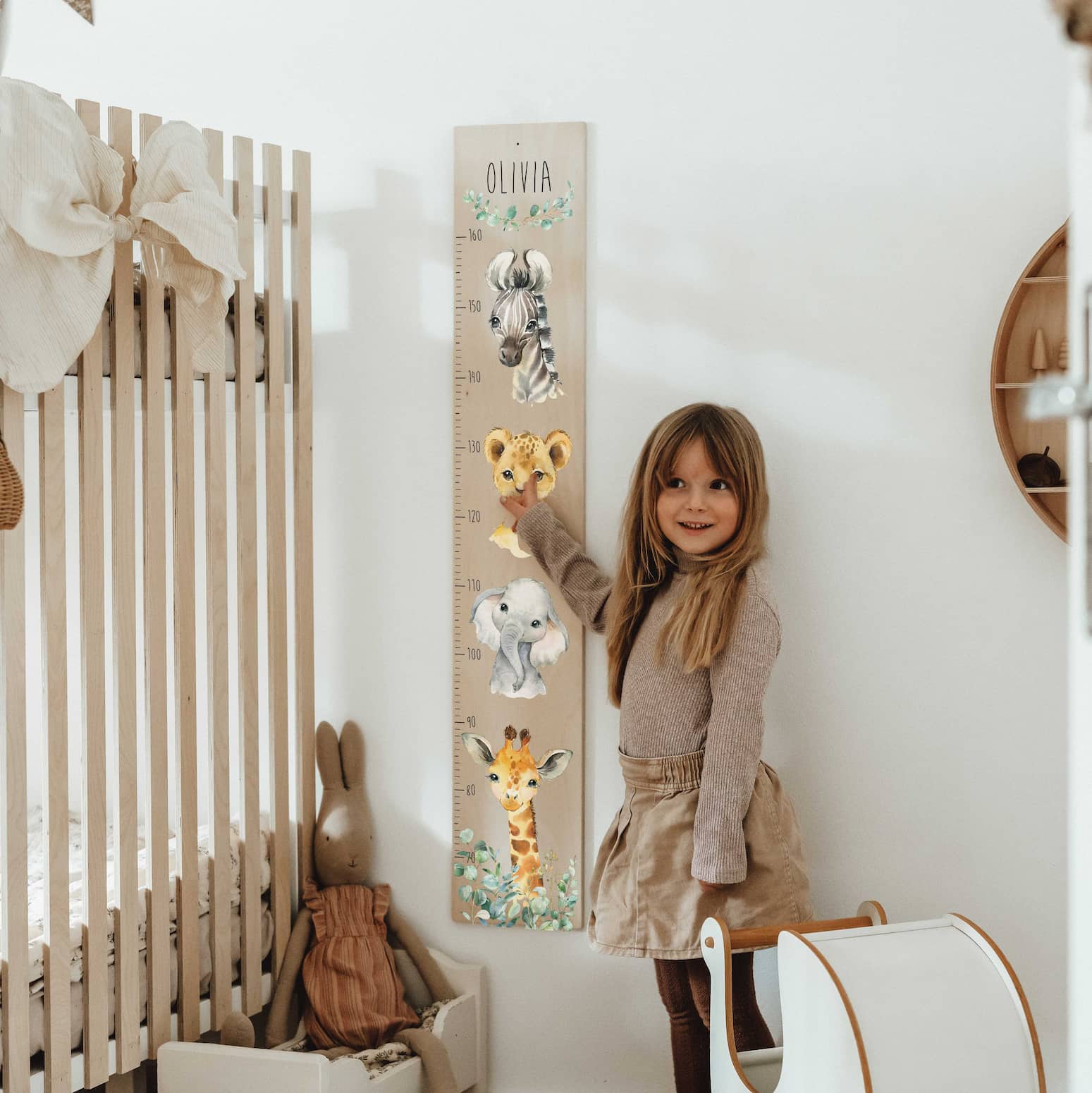 Kindermesslatte Holz personalisiert - Wild Safari