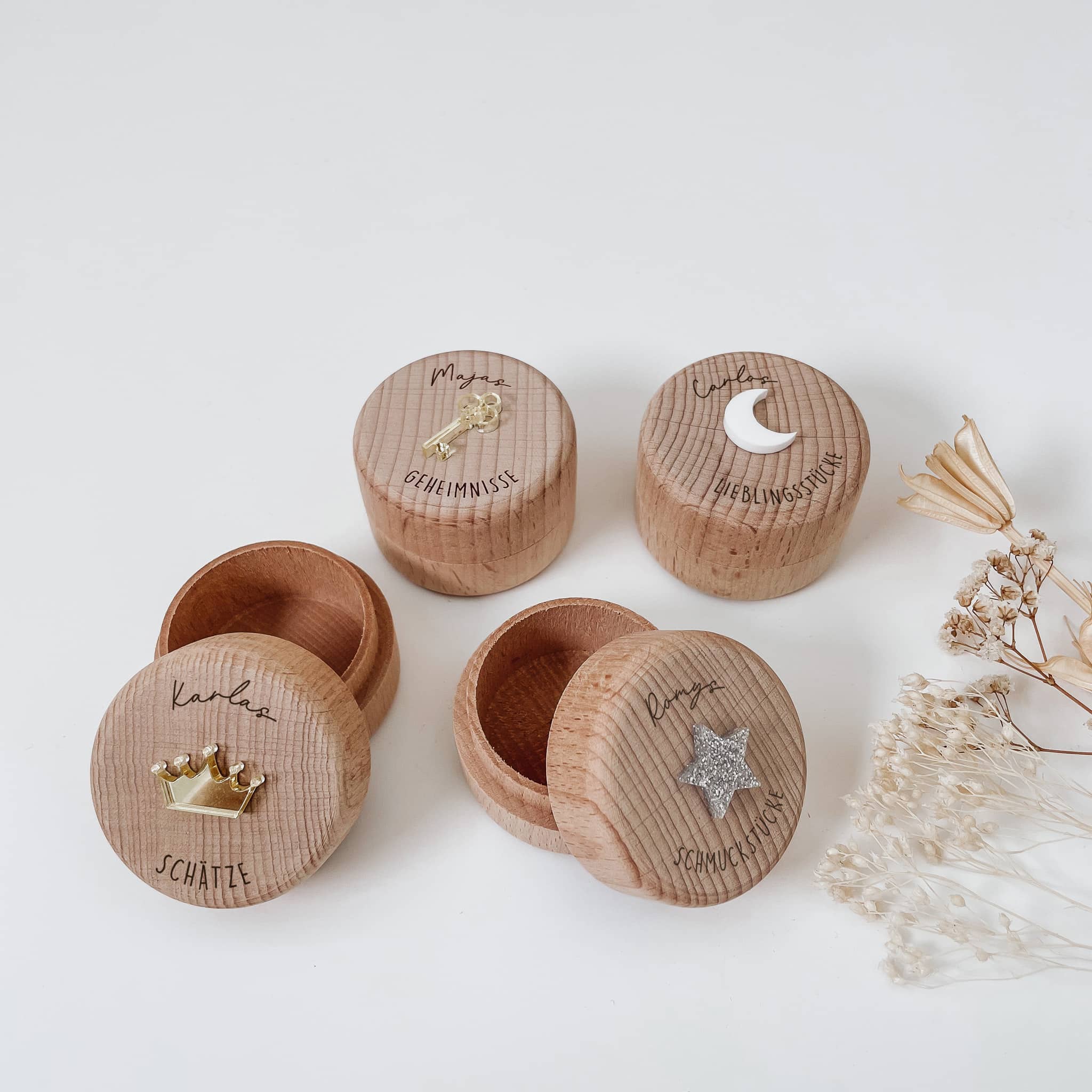 Milchzahndose Holz personalisiert – Glücksbringer Motive