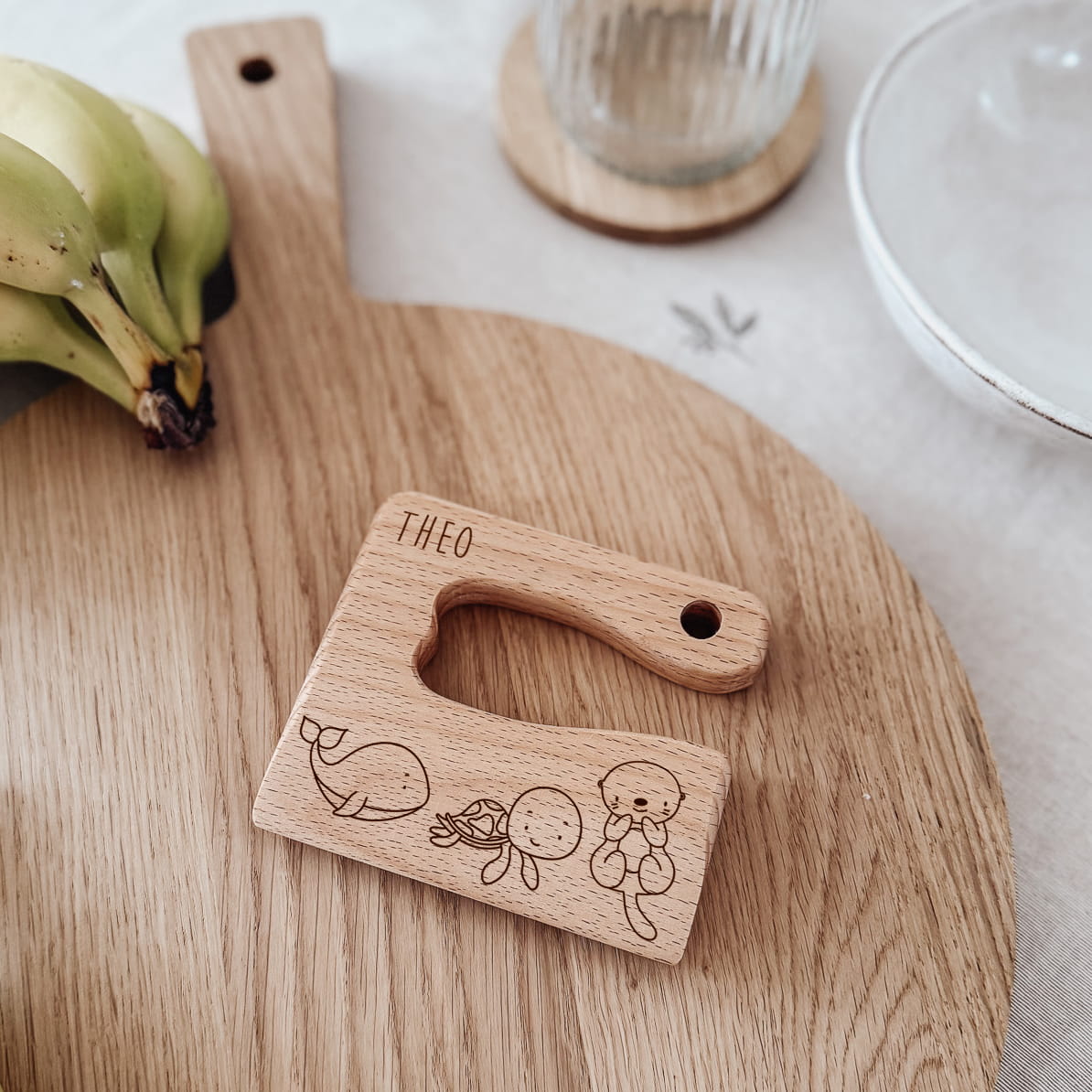 Montessori sicheres Kindermesser Holz „Tier-Familie“ – personalisiert