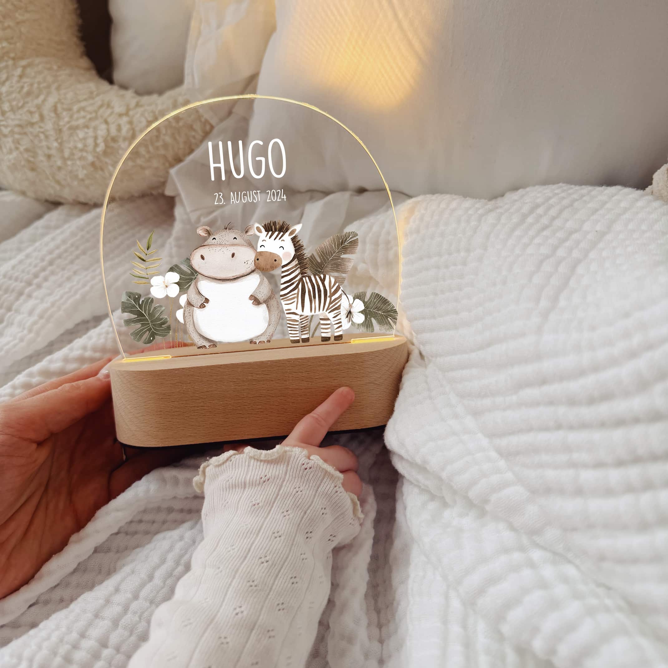 Nachtlicht Kinder personalisiert – LED Lampe bedruckt Safari