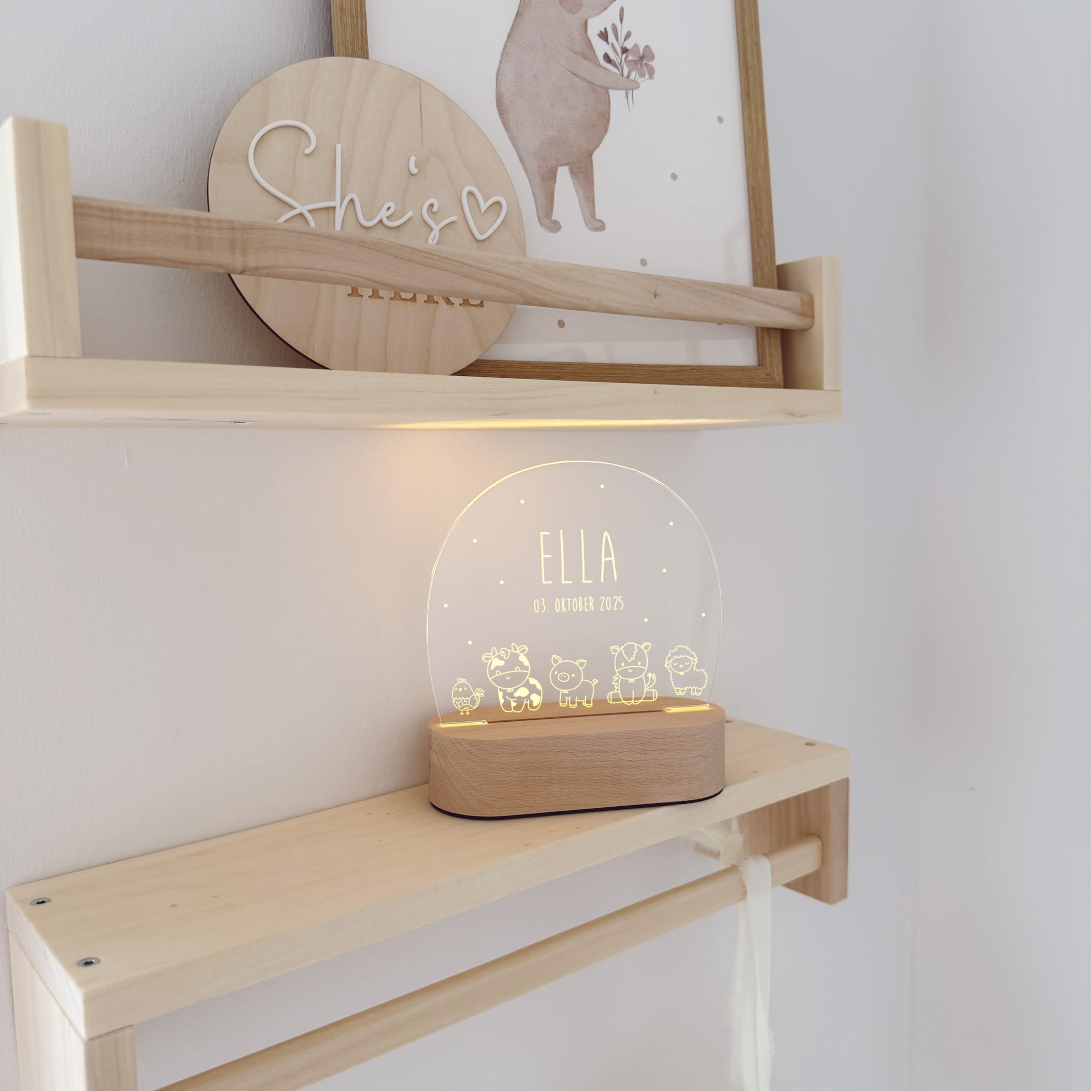 Nachtlicht Kinder personalisiert – LED Lampe Animals & Friends