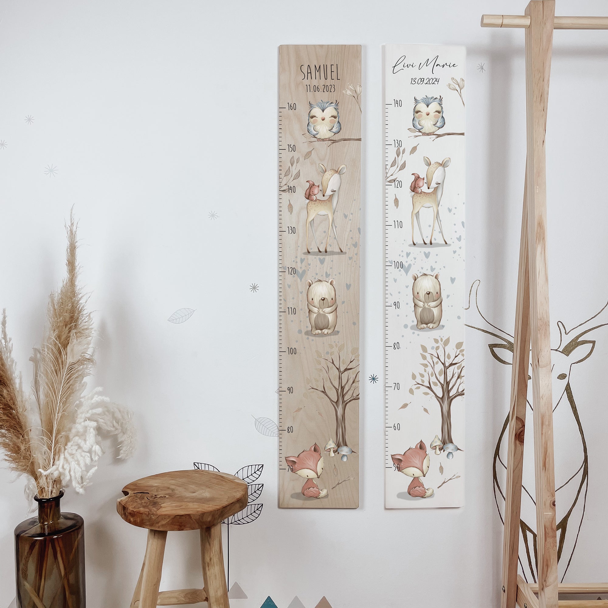 Kindermesslatte Holz "Nordic Woodland" – personalisiert mit Name