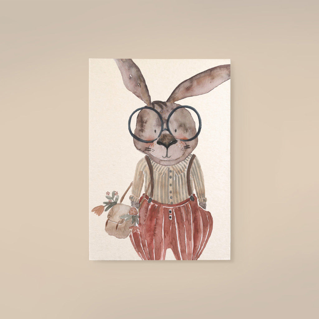 Postkarte Osterhase mit Brille – für Ostergrüße