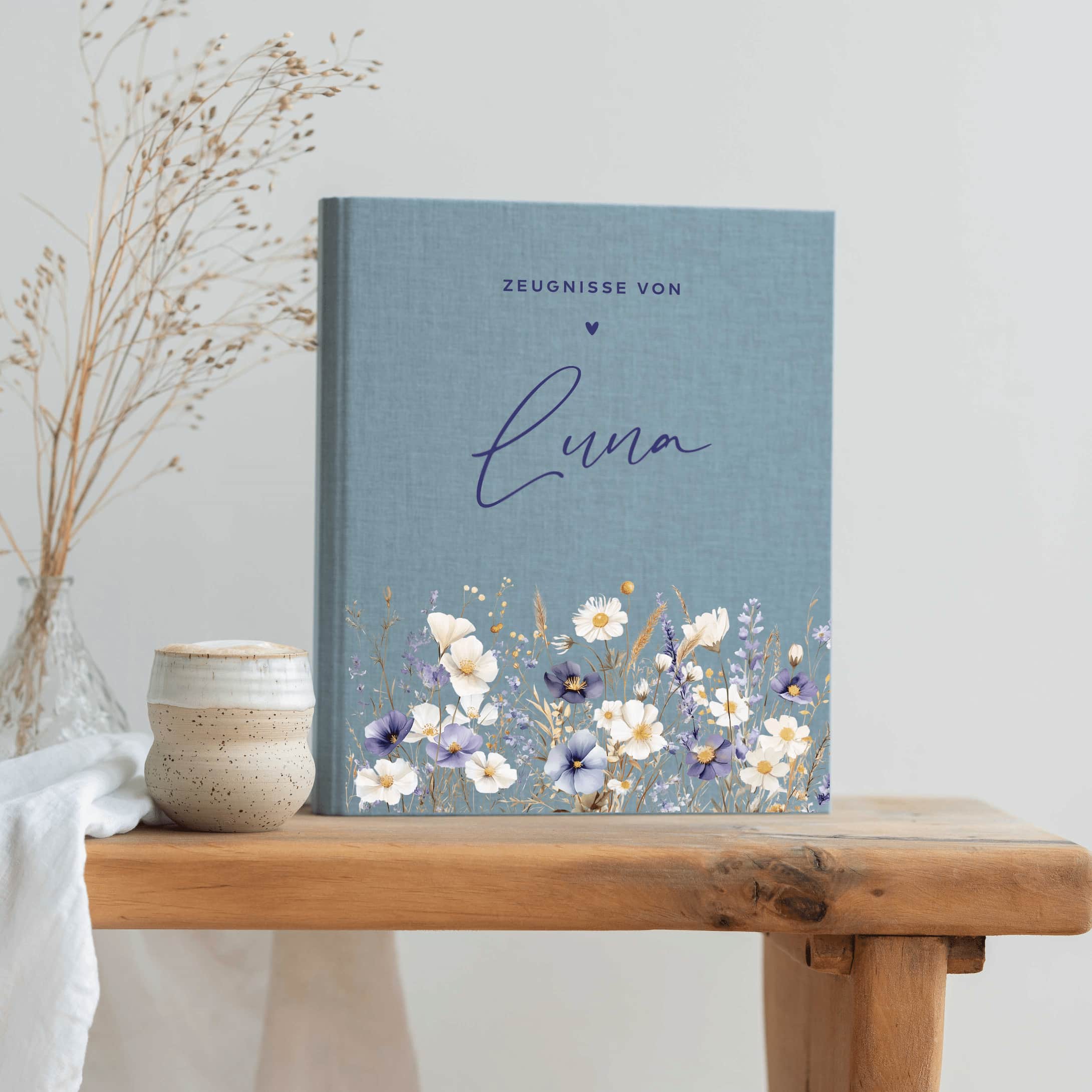 Ordner aus Leinen personalisierbar - mit Blumen
