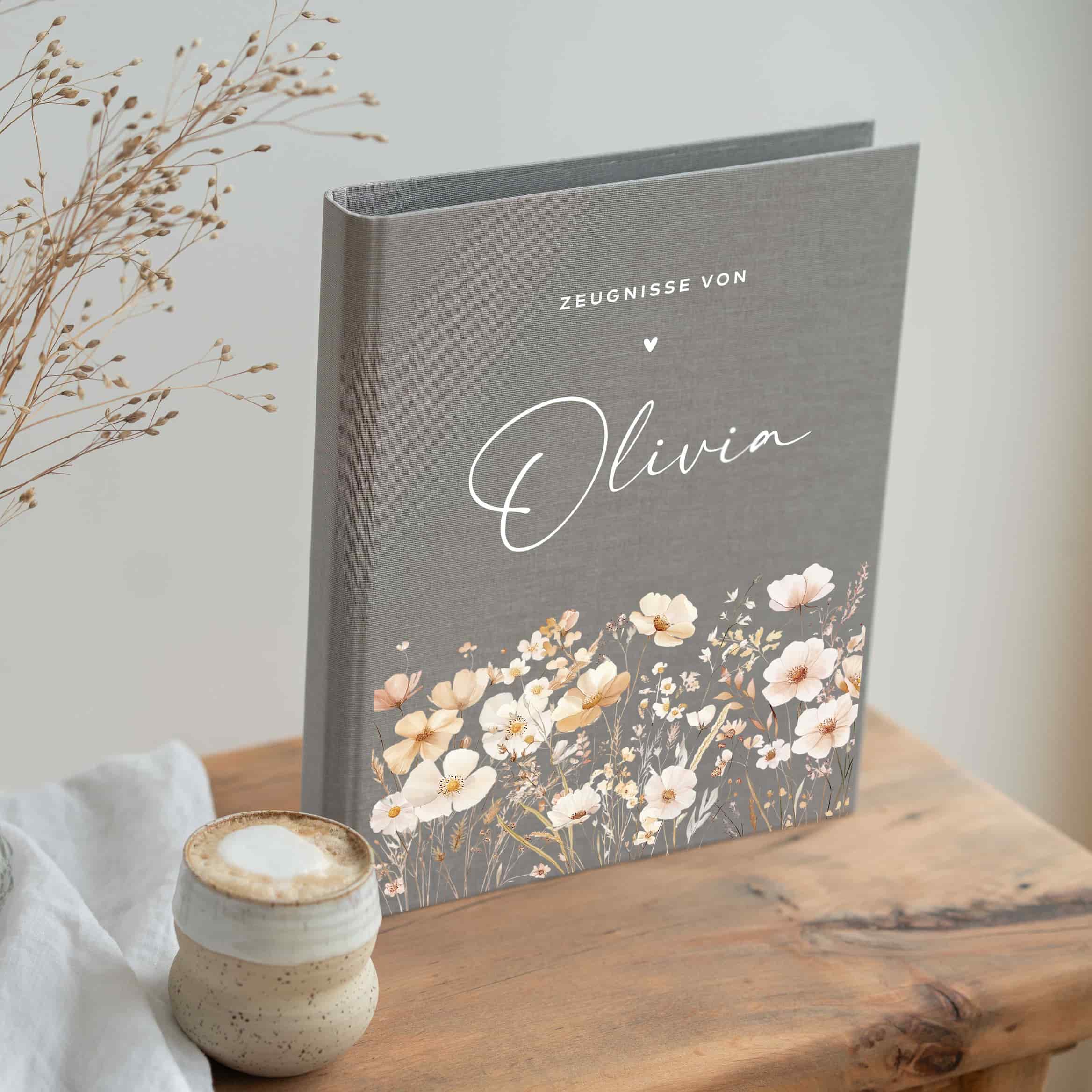Ordner aus Leinen personalisierbar - mit Blumen