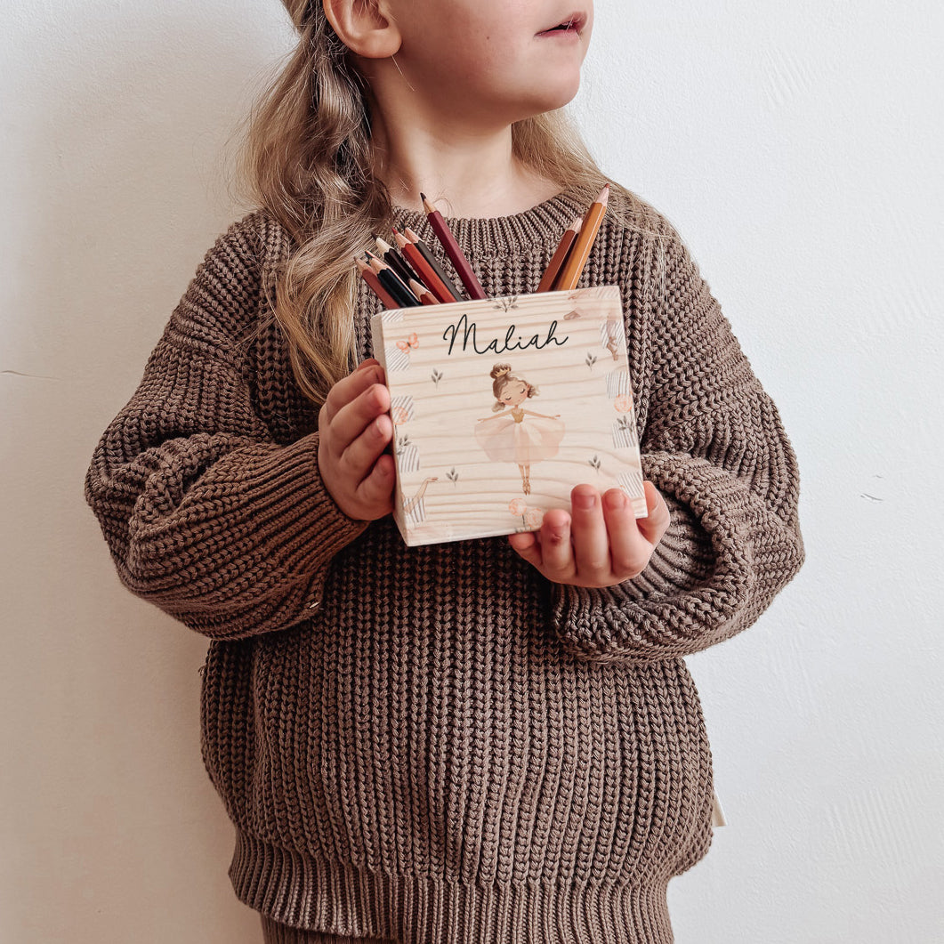 Stiftehalter Holz personalisiert - Bedruckt Ballerina