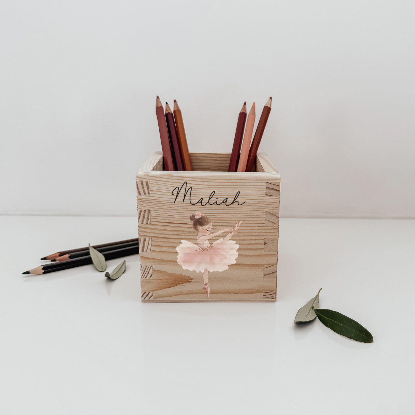 Stiftehalter Holz personalisiert - Bedruckt Ballerina