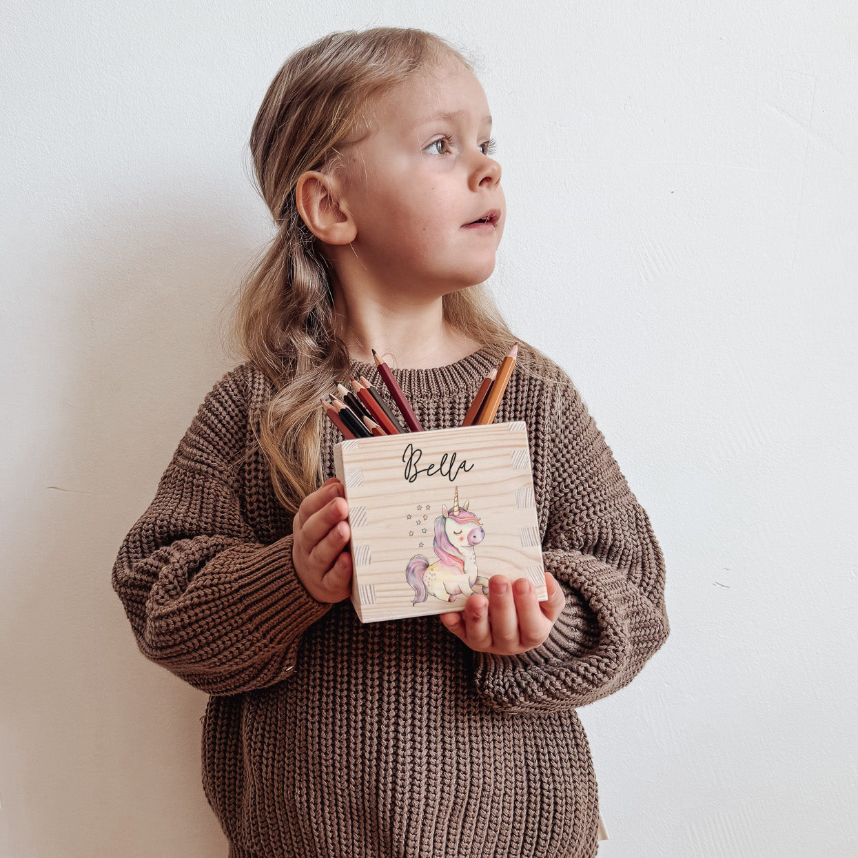 Stiftehalter Holz personalisiert - Bedruckt Einhorn