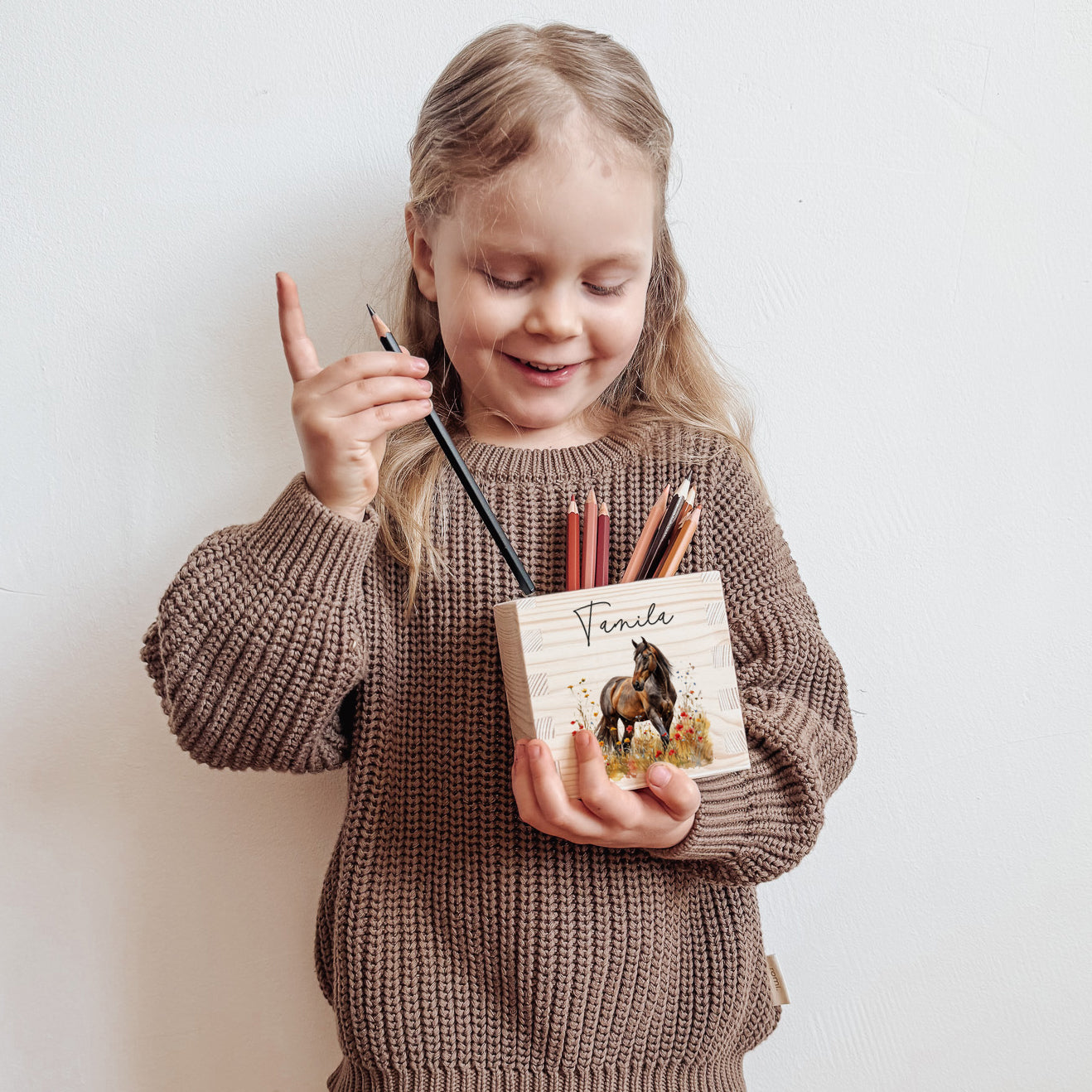 Stiftehalter Holz personalisiert - Bedruckt Pferde