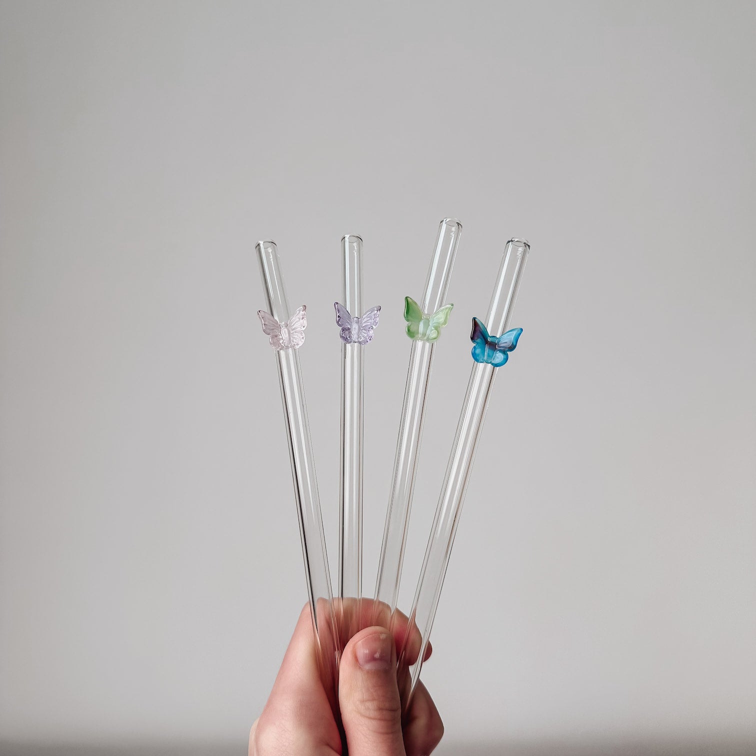 Strohhalme 4er-Set aus Glas - Schmetterling