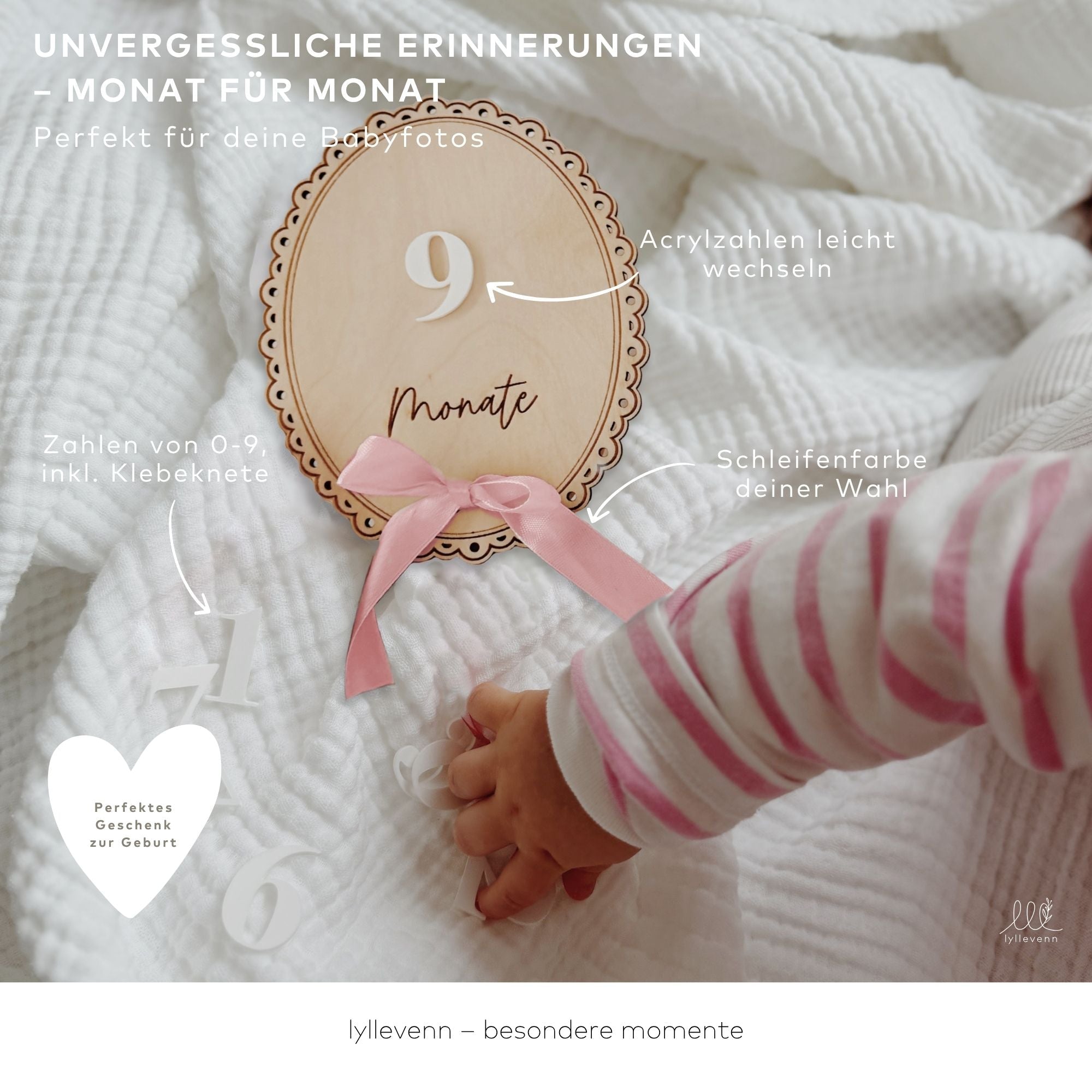Baby Meilensteine aus Holz - Namensschild & Set - lyllevenn
