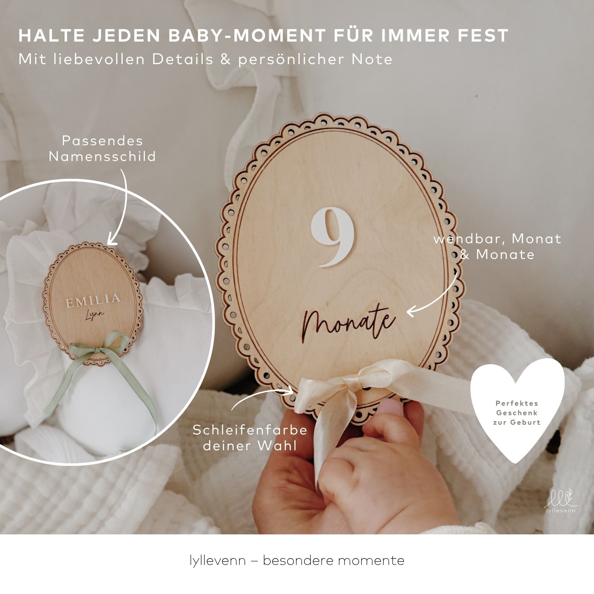 Baby Meilensteine aus Holz - Namensschild & Set - lyllevenn