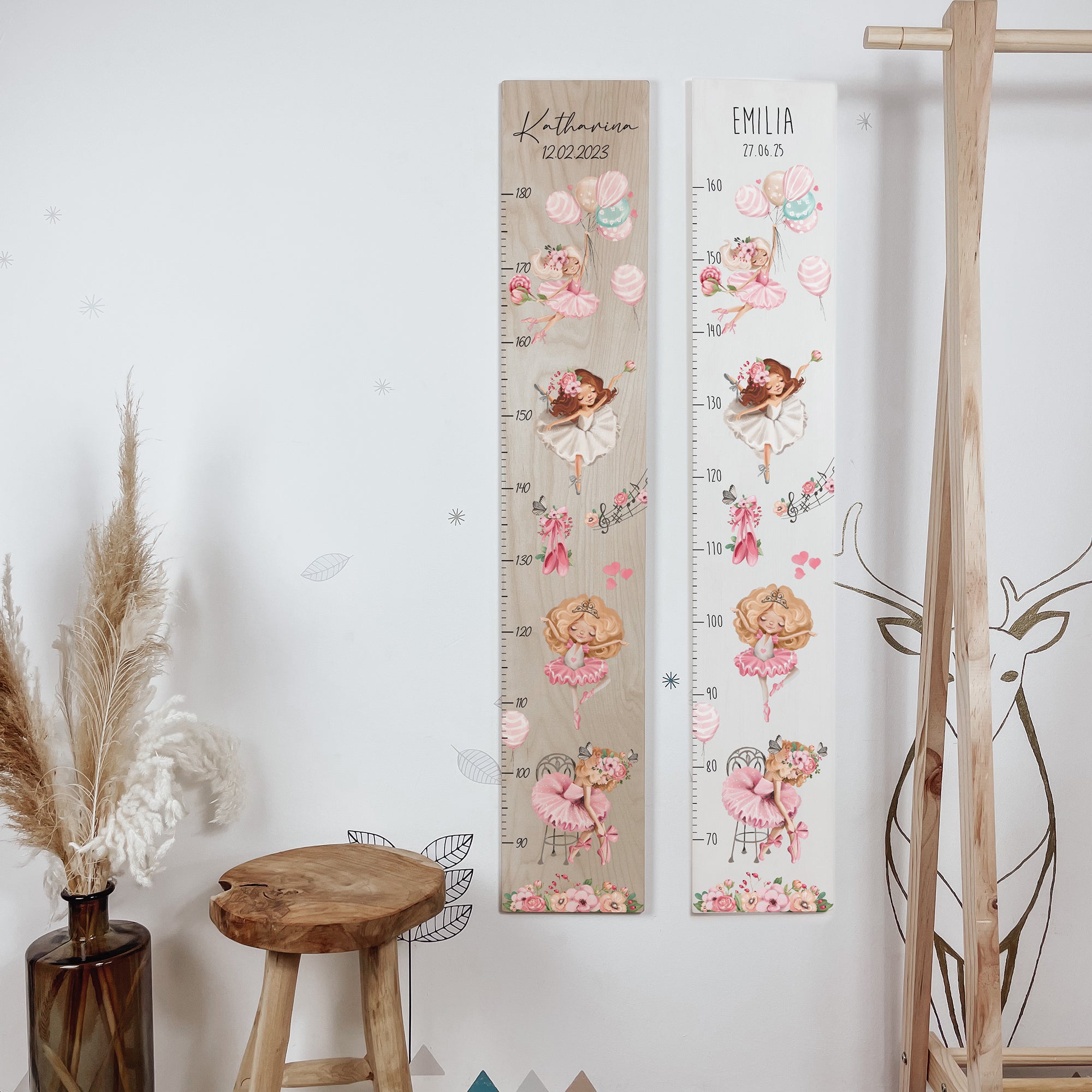Kindermesslatte Holz "Ballerina" – personalisiert mit Namen