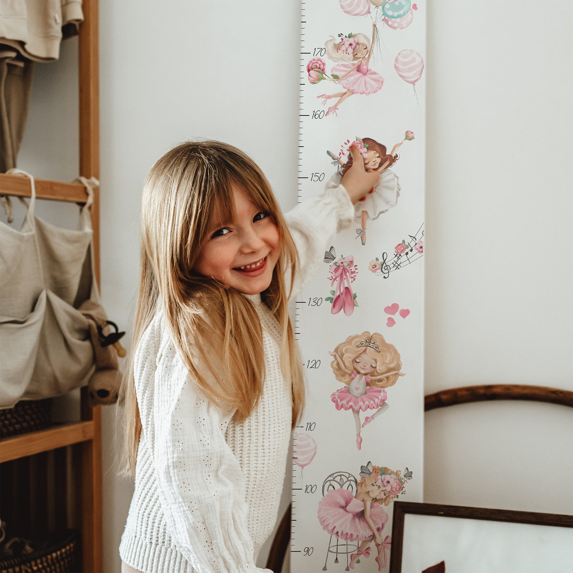 Kindermesslatte Holz "Ballerina" – personalisiert mit Namen