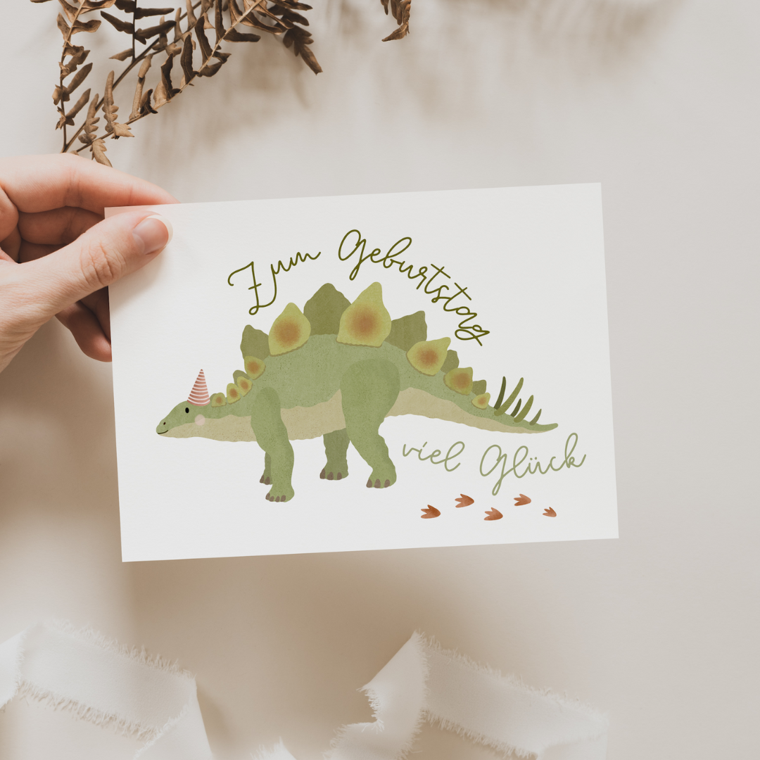 Postkarte Dino - Geburtstagsgrüße Stegosaurus