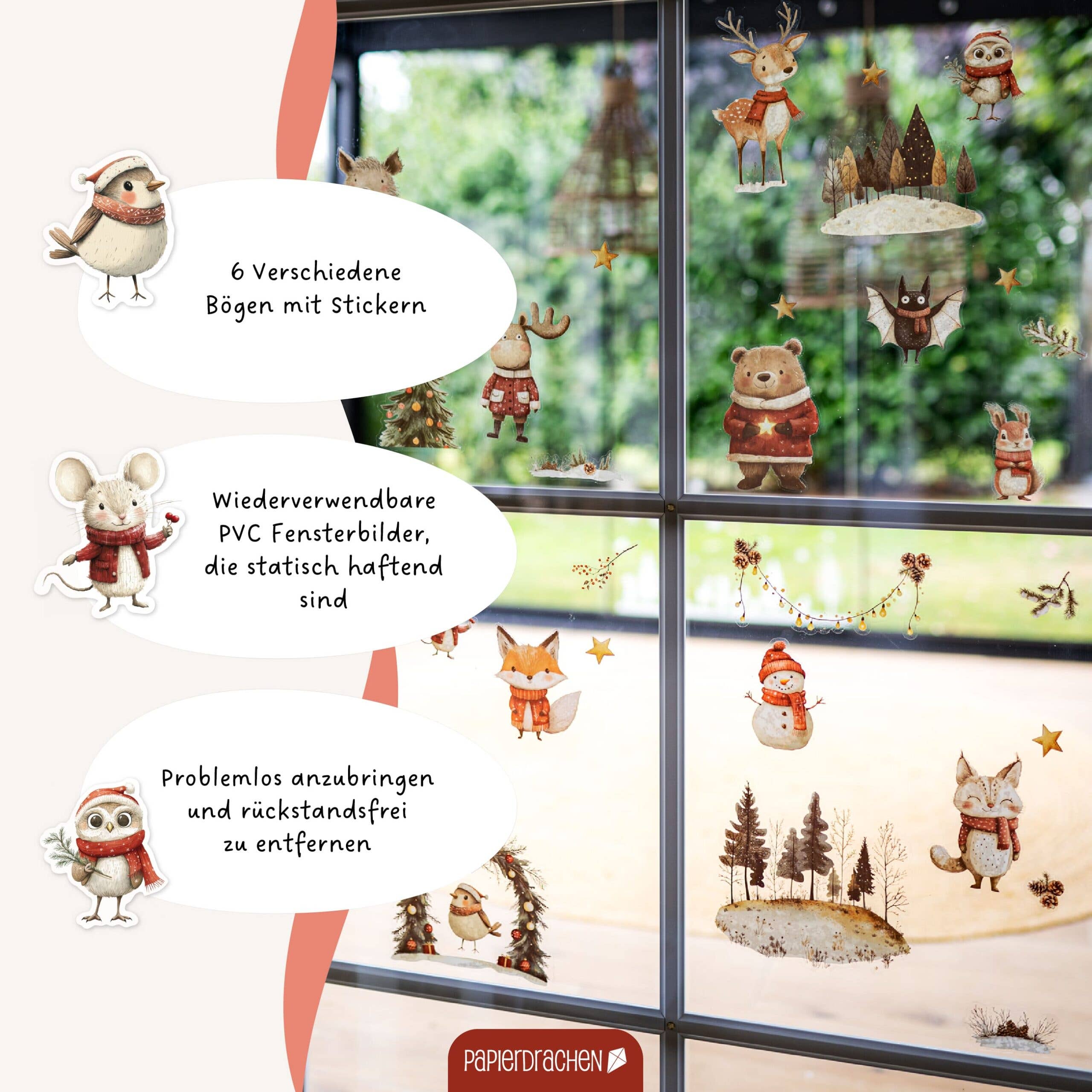 Fensterbilder Weihnachten – Waldtiere