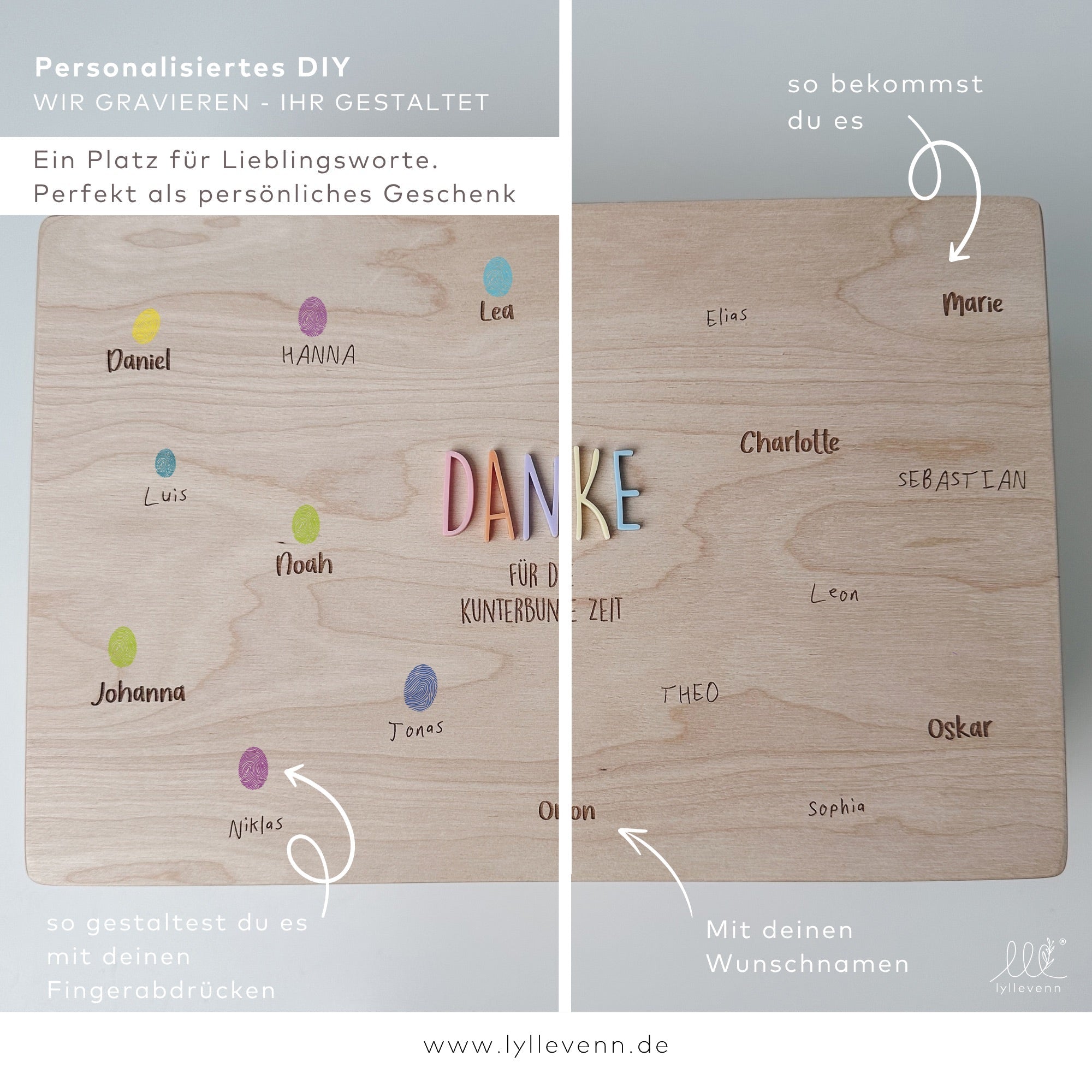 Erinnerungskiste Holz personalisiert - Danke 3D Schrift - lyllevenn