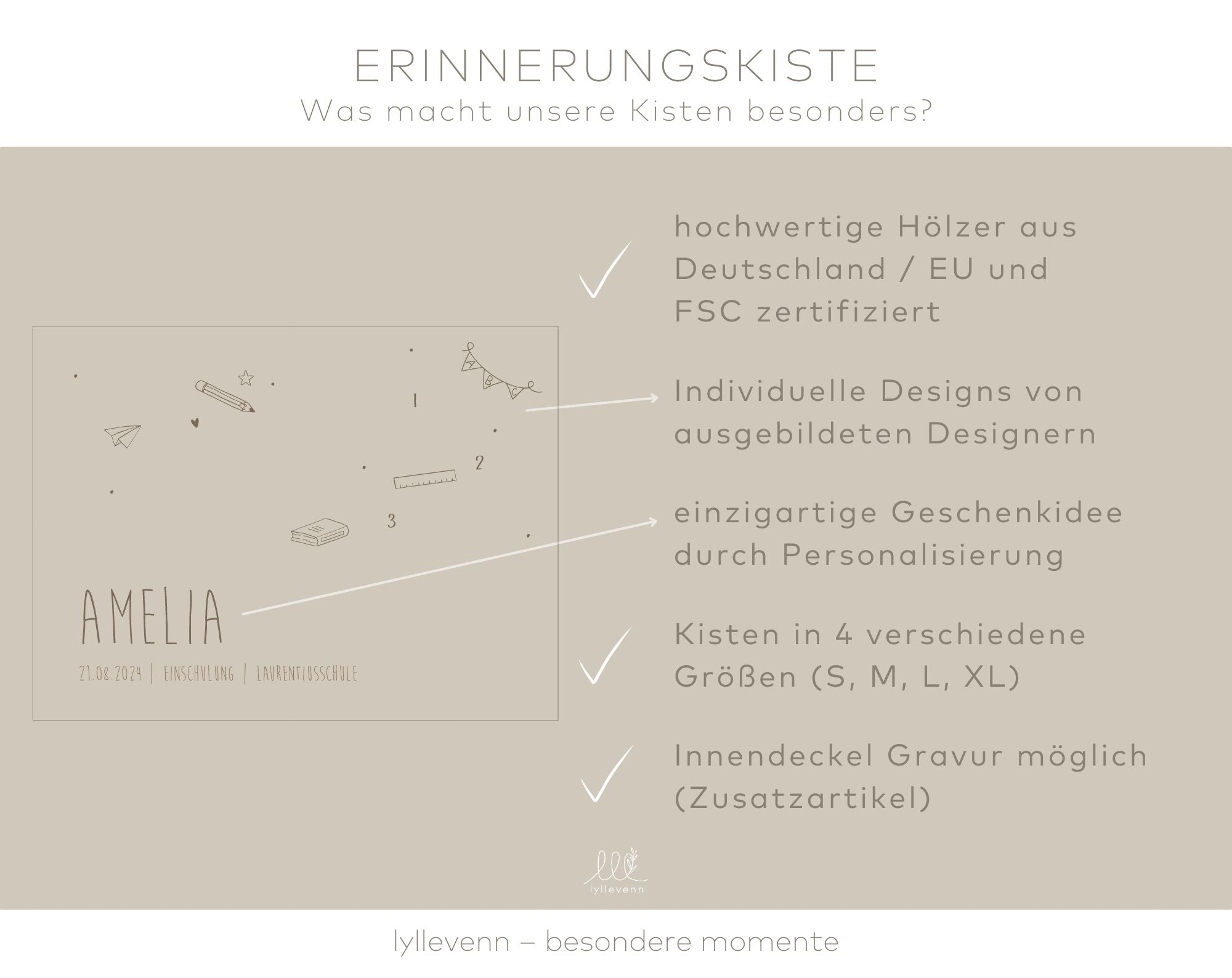 Erinnerungskiste Holz personalisiert -  Einschulung - lyllevenn