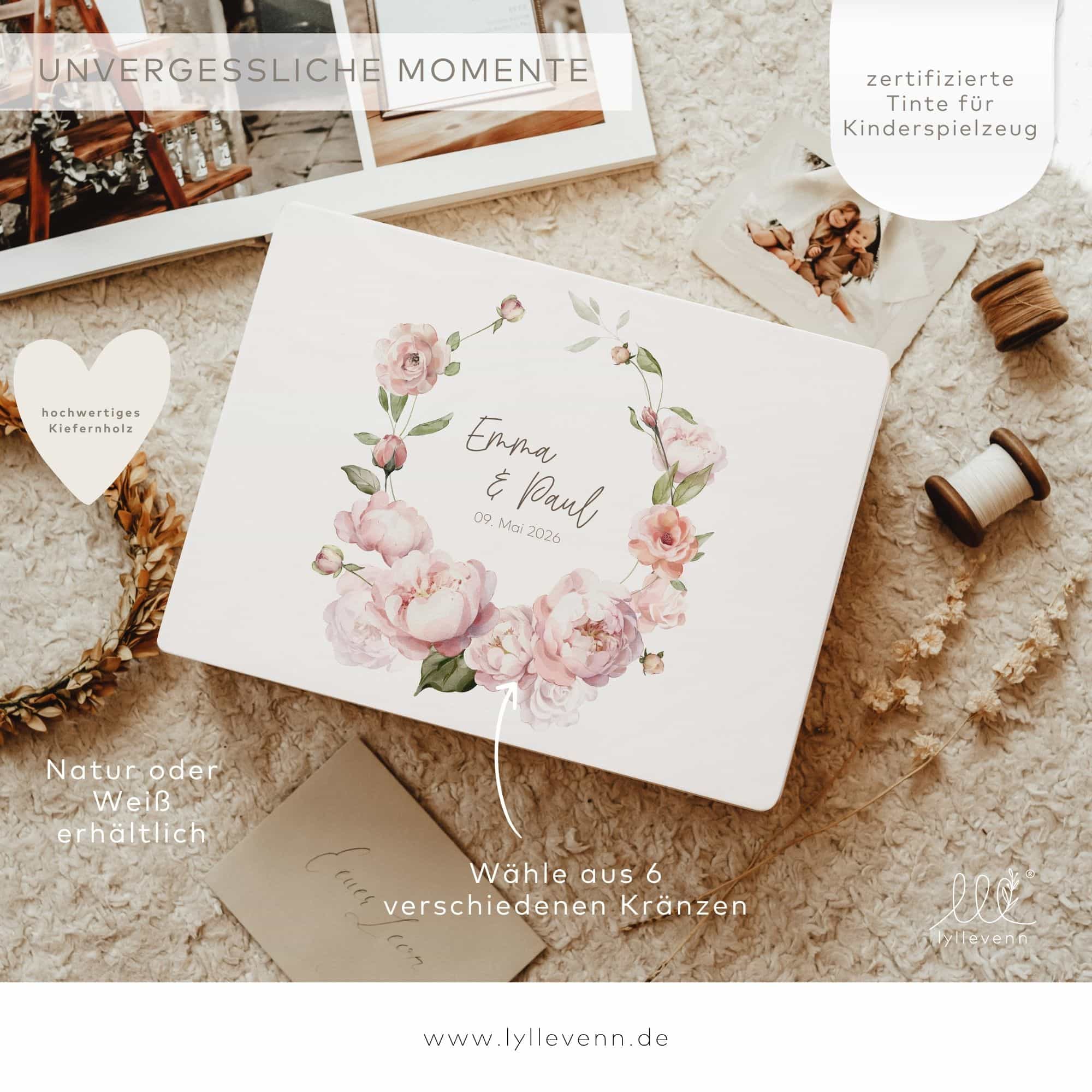 Erinnerungskiste Holz personalisiert - Flower wreaths - lyllevenn