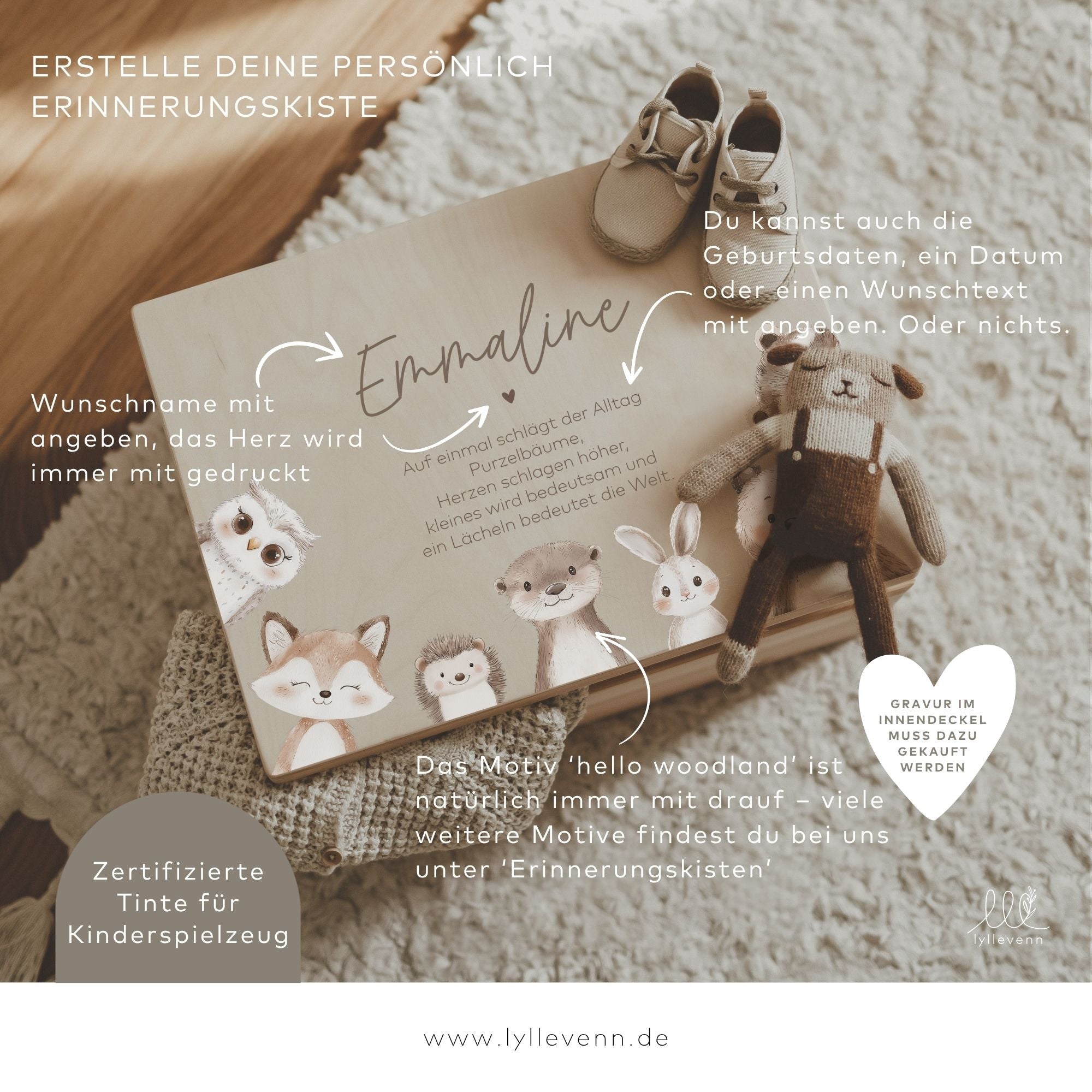 Erinnerungskiste Holz personalisiert - Hello Woodland - lyllevenn