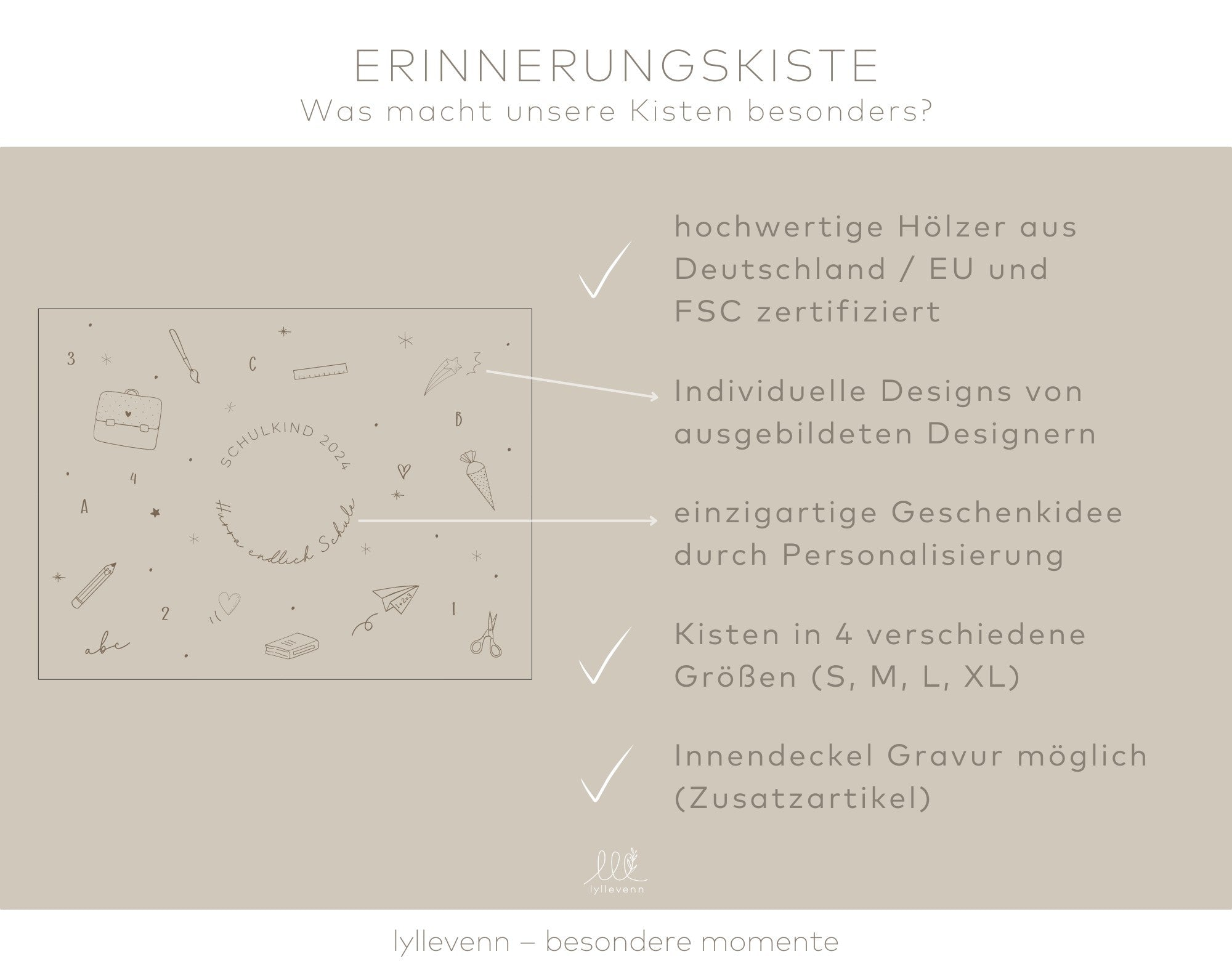 Erinnerungskiste Holz personalisiert -  Hurra Schulkind - lyllevenn
