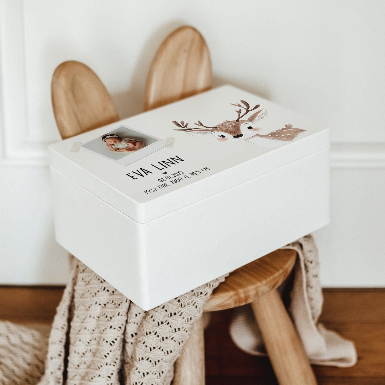 Erinnerungskiste Holz personalisiert – mit Babyfoto & Tiermotive - lyllevenn