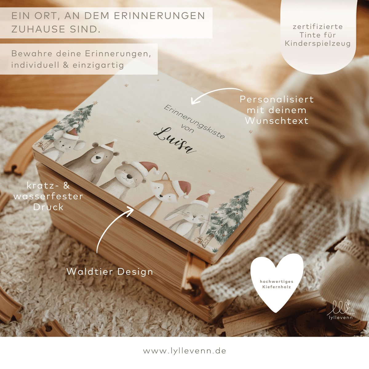 Erinnerungskiste Holz personalisiert - Waldtiere - lyllevenn