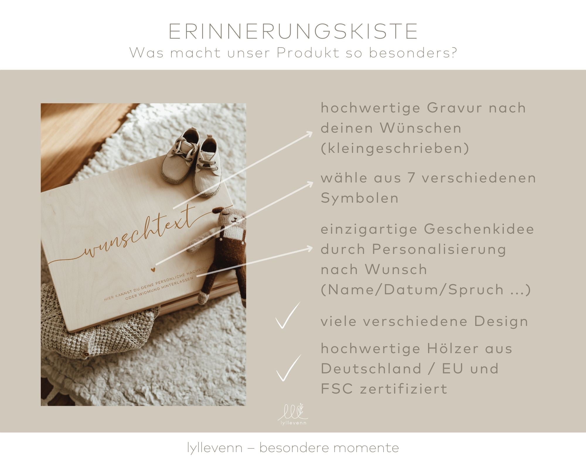 Erinnerungskiste Holz personalisiert - wunschtext - lyllevenn