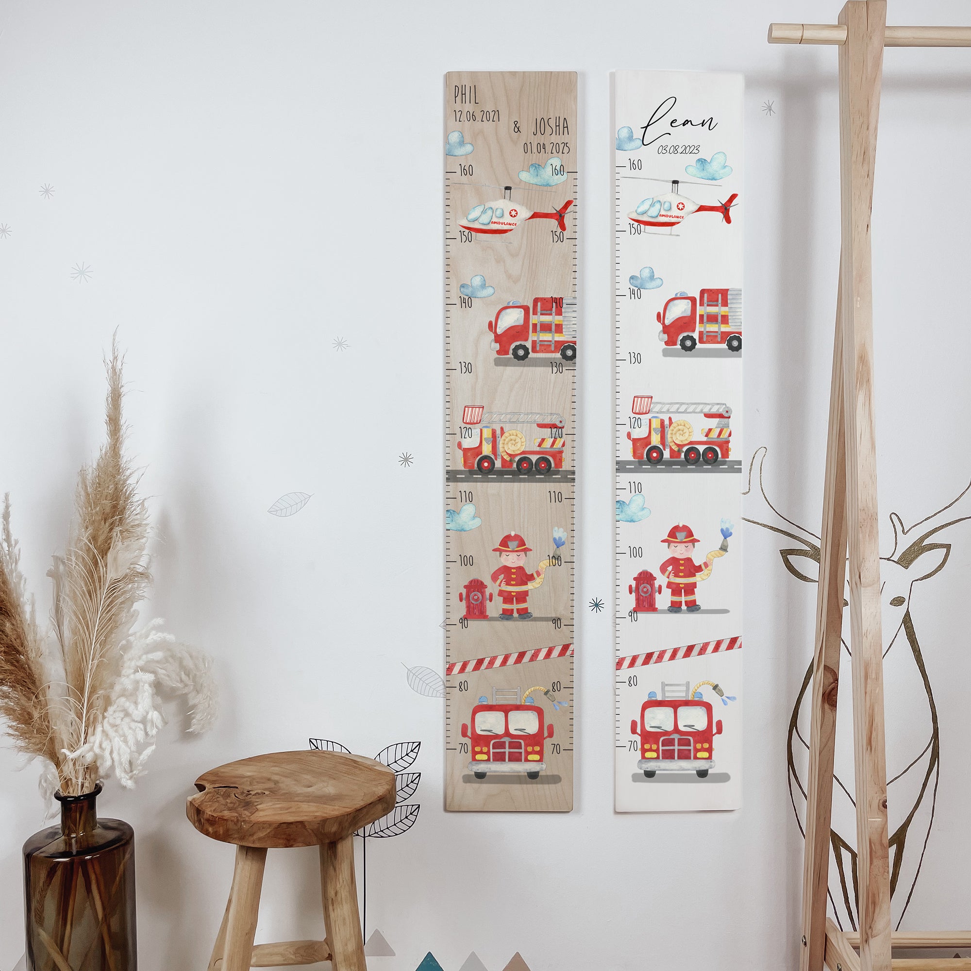 Kindermesslatte Holz "Feuerwehr" – personalisierte Messlatte für Kinder