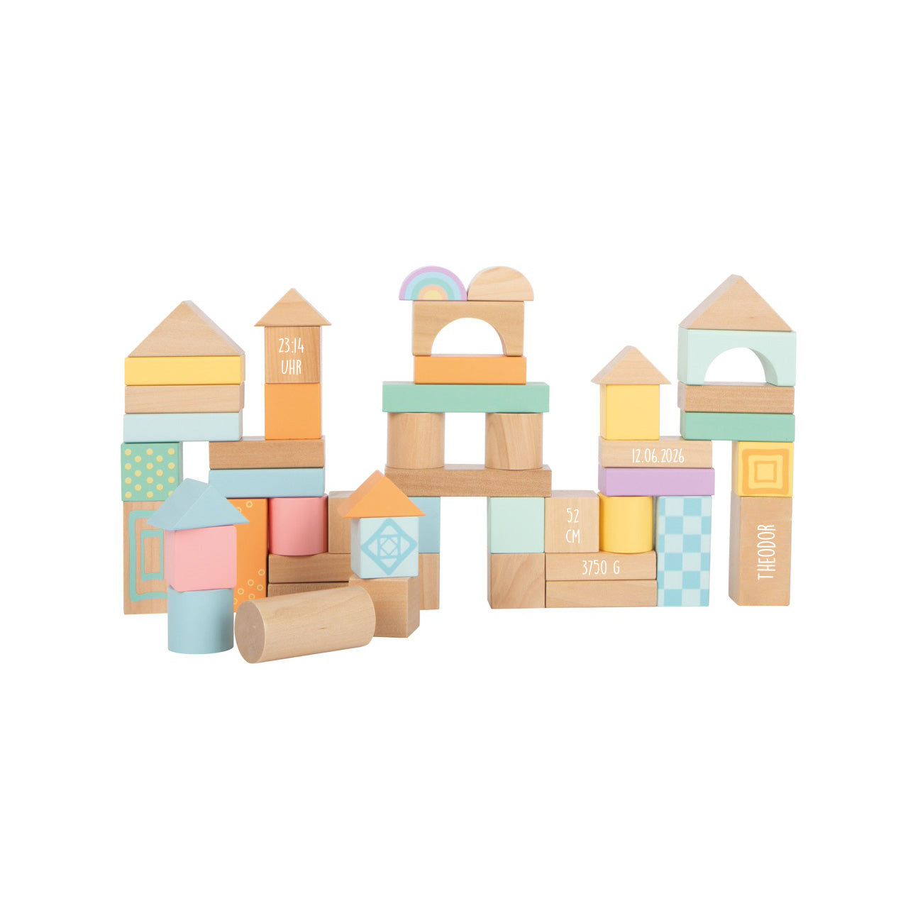 Holzbausteine Pastell - Personalisierbare Bausteine aus Holz