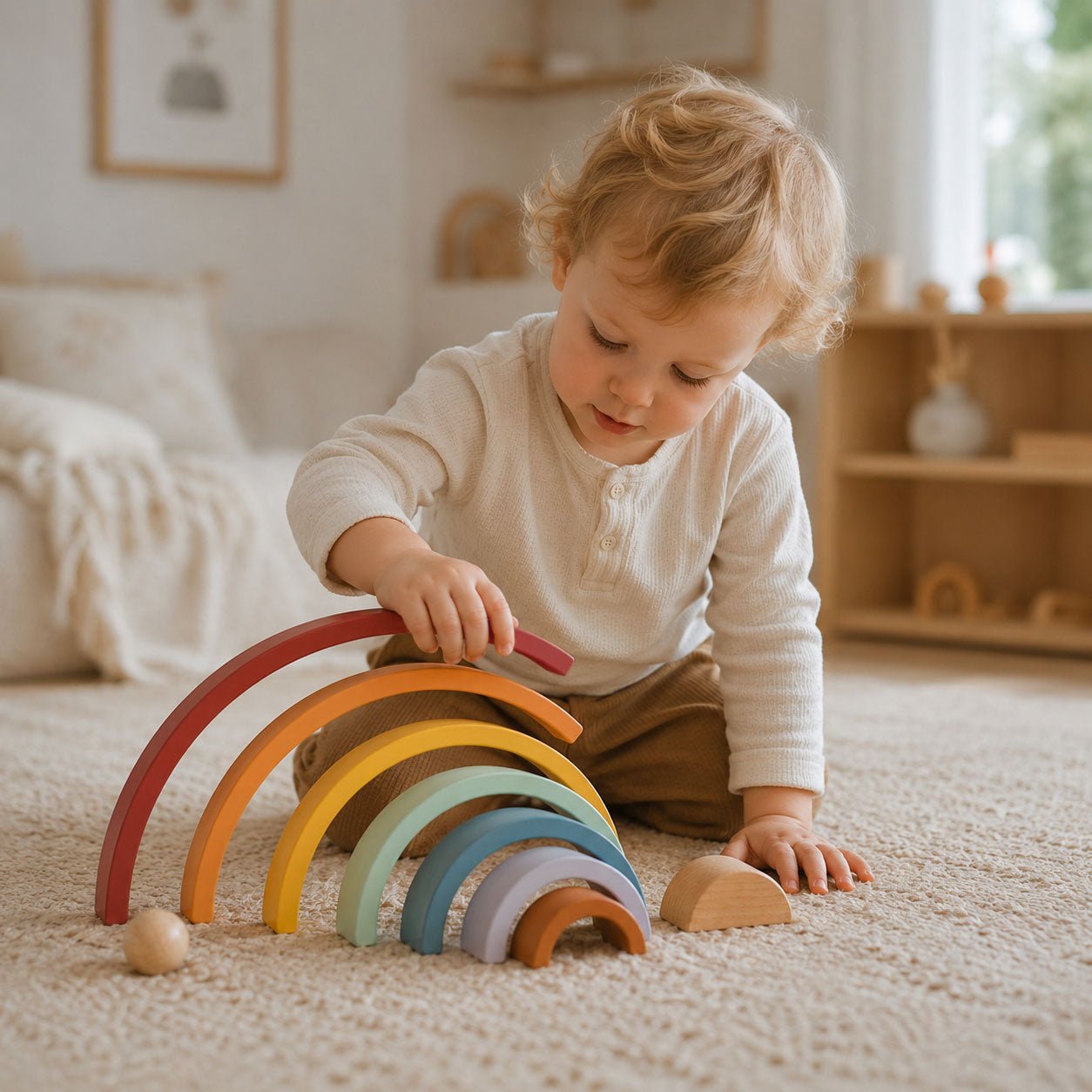Holzbausteine Regenbogen personalisiert mit Name und Datum | Stapelbogen aus Holz - lyllevenn