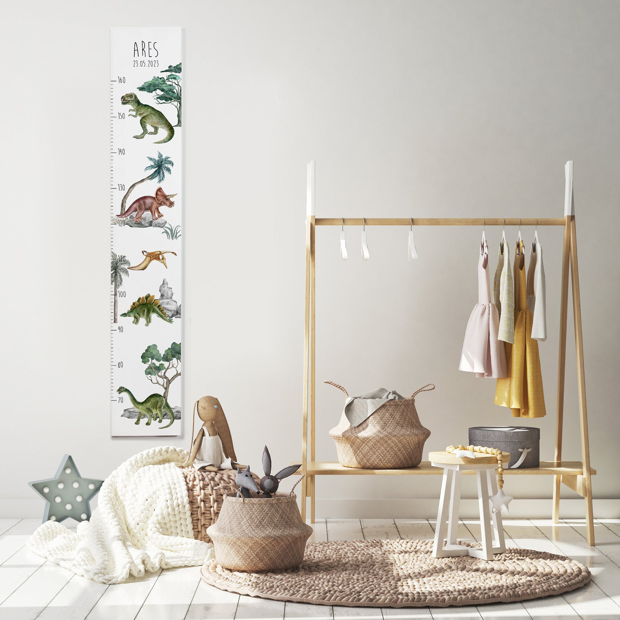 Kindermesslatte Holz "Jurassic Adventure" – mit Namen personalisiert