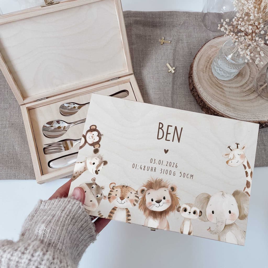 Kinderbesteck personalisierbar bedruckt - Tierfamilien - lyllevenn