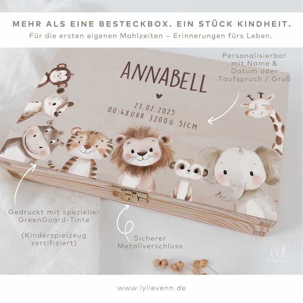 Kinderbesteck personalisierbar bedruckt - Tierfamilien - lyllevenn