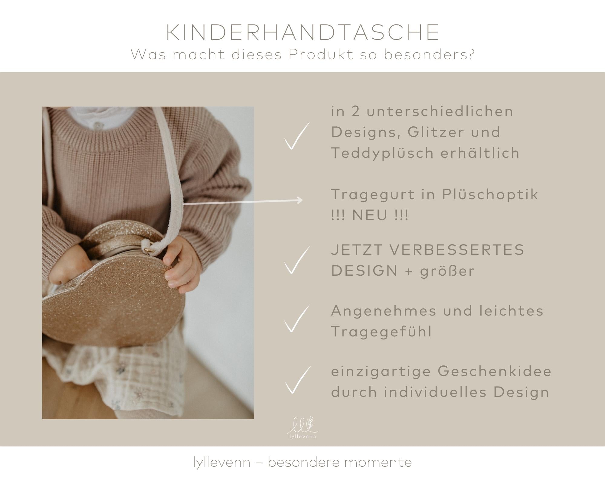 Kinderhandtasche und Portemonnaie -  Glitzer Herz - lyllevenn