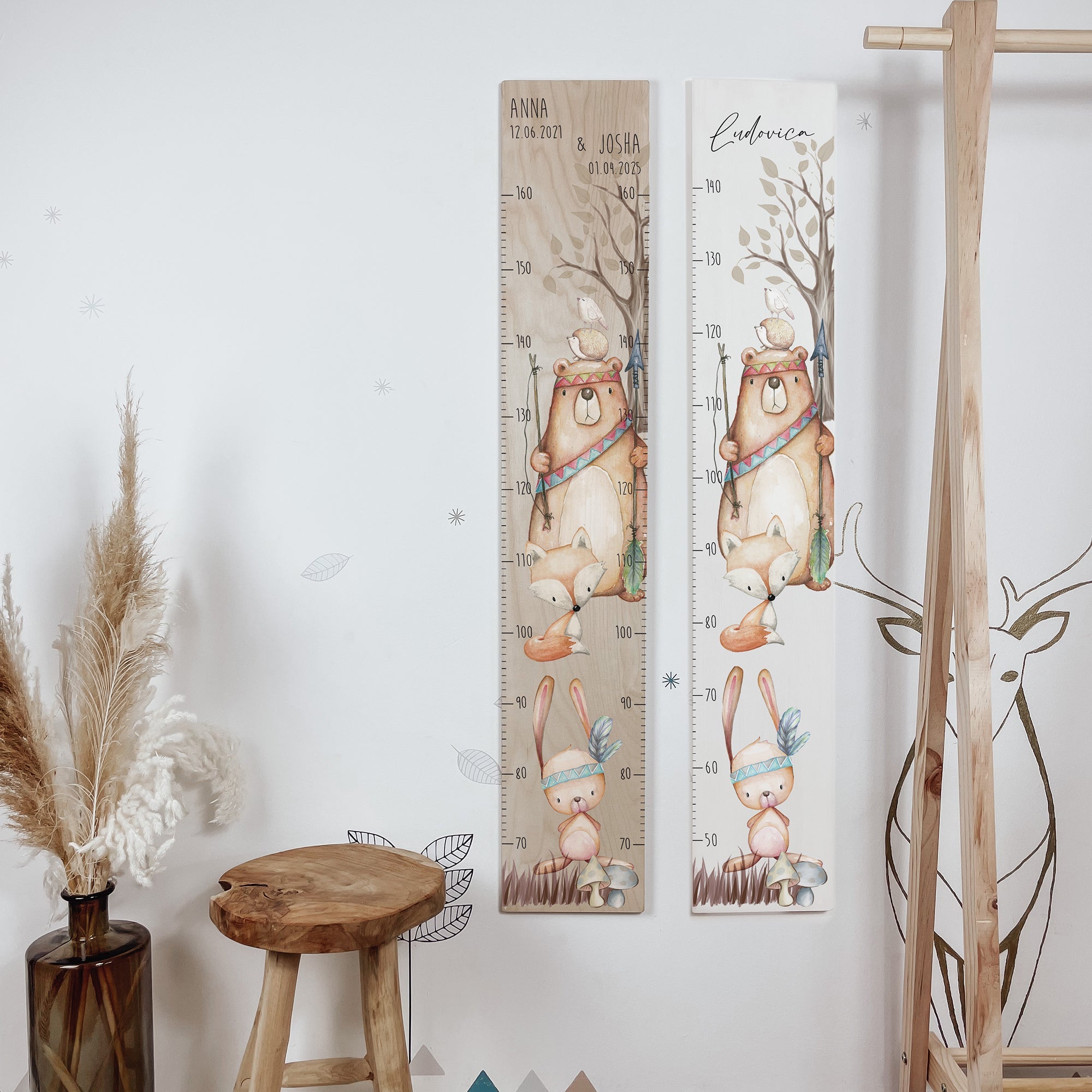 Kindermesslatte Holz personalisiert - Boho Woodland - lyllevenn