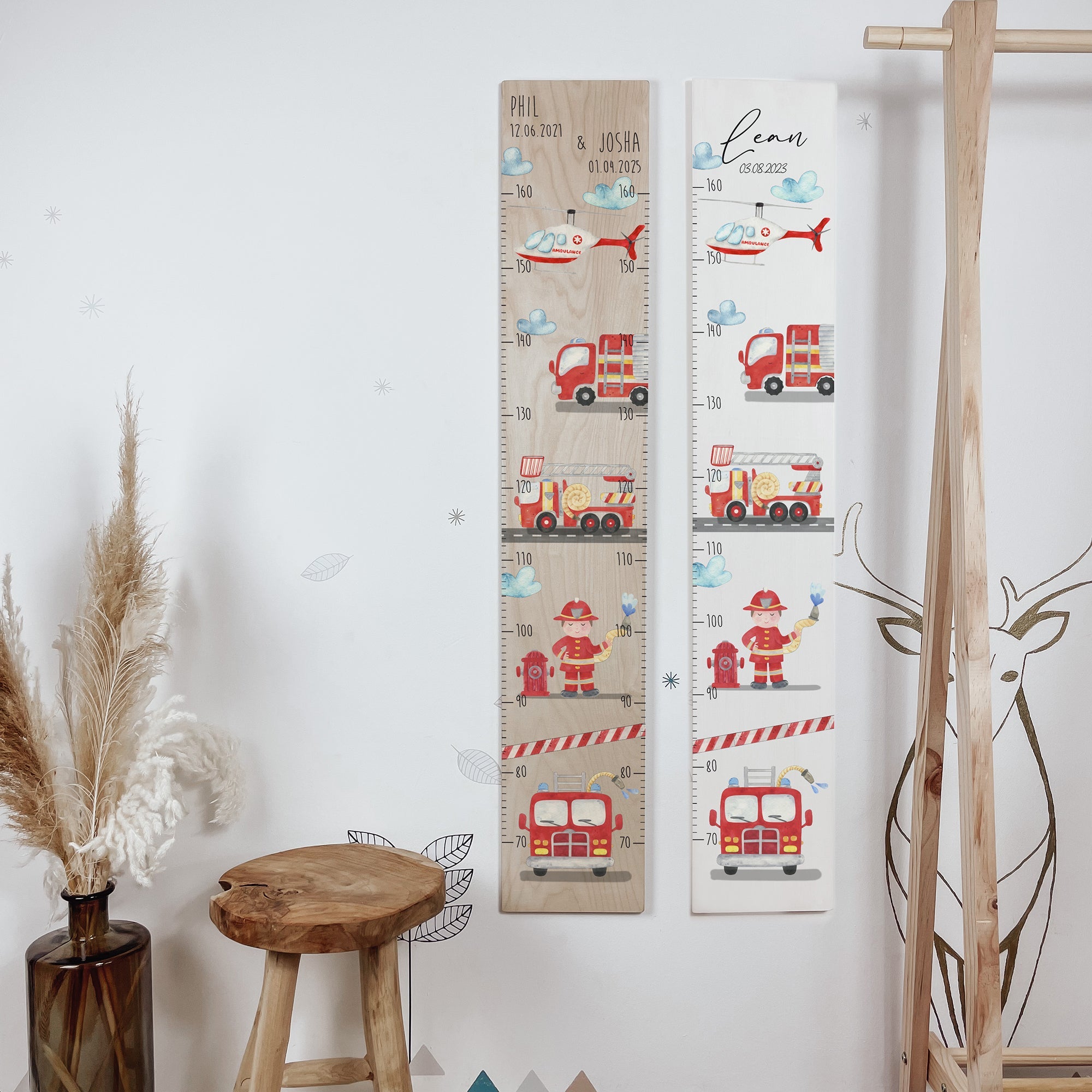 Kindermesslatte Holz personalisiert - Feuerwehr - lyllevenn