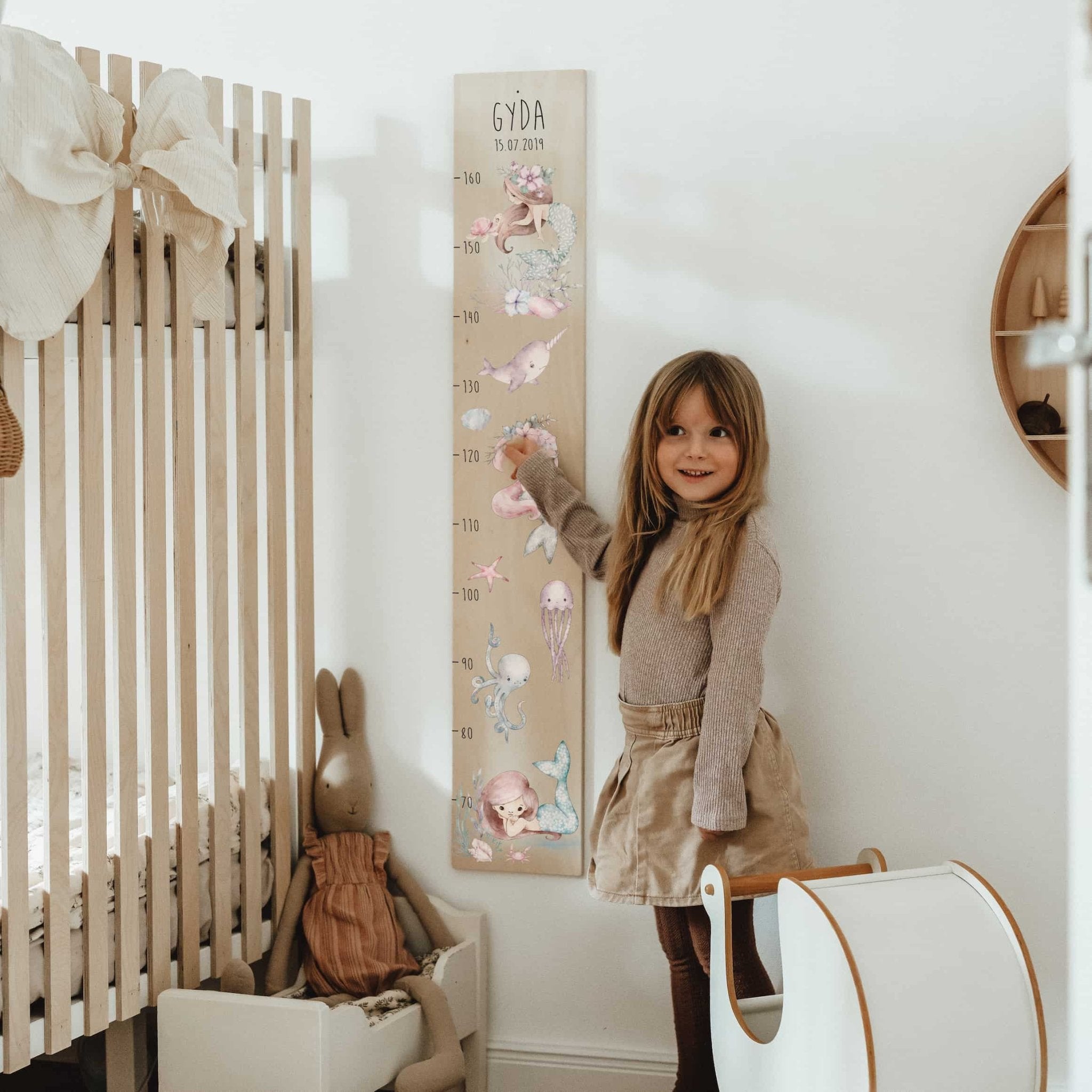 Kindermesslatte Holz personalisiert - Mermaid & Friends - lyllevenn