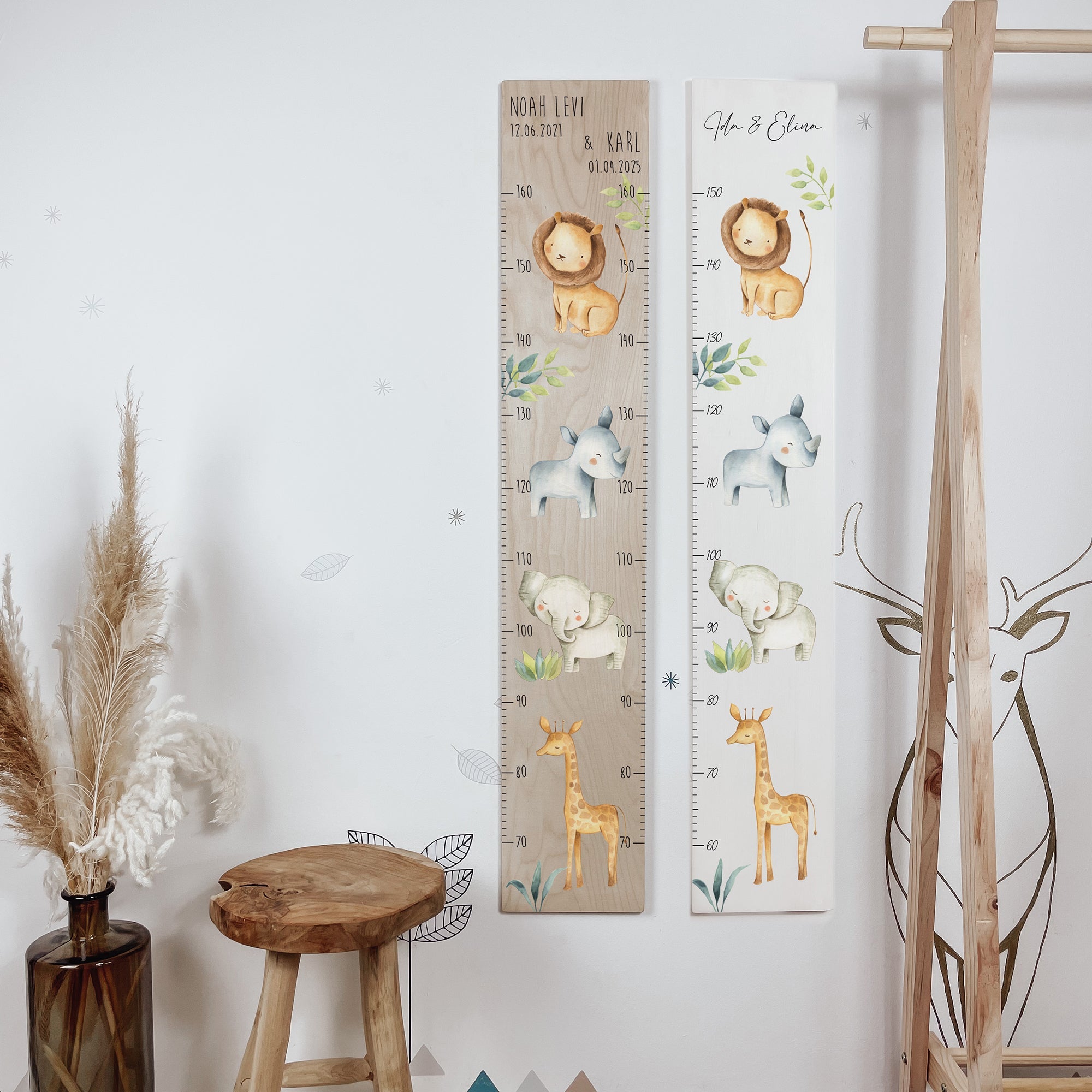 Kindermesslatte Holz personalisiert - Safari Freunde - lyllevenn