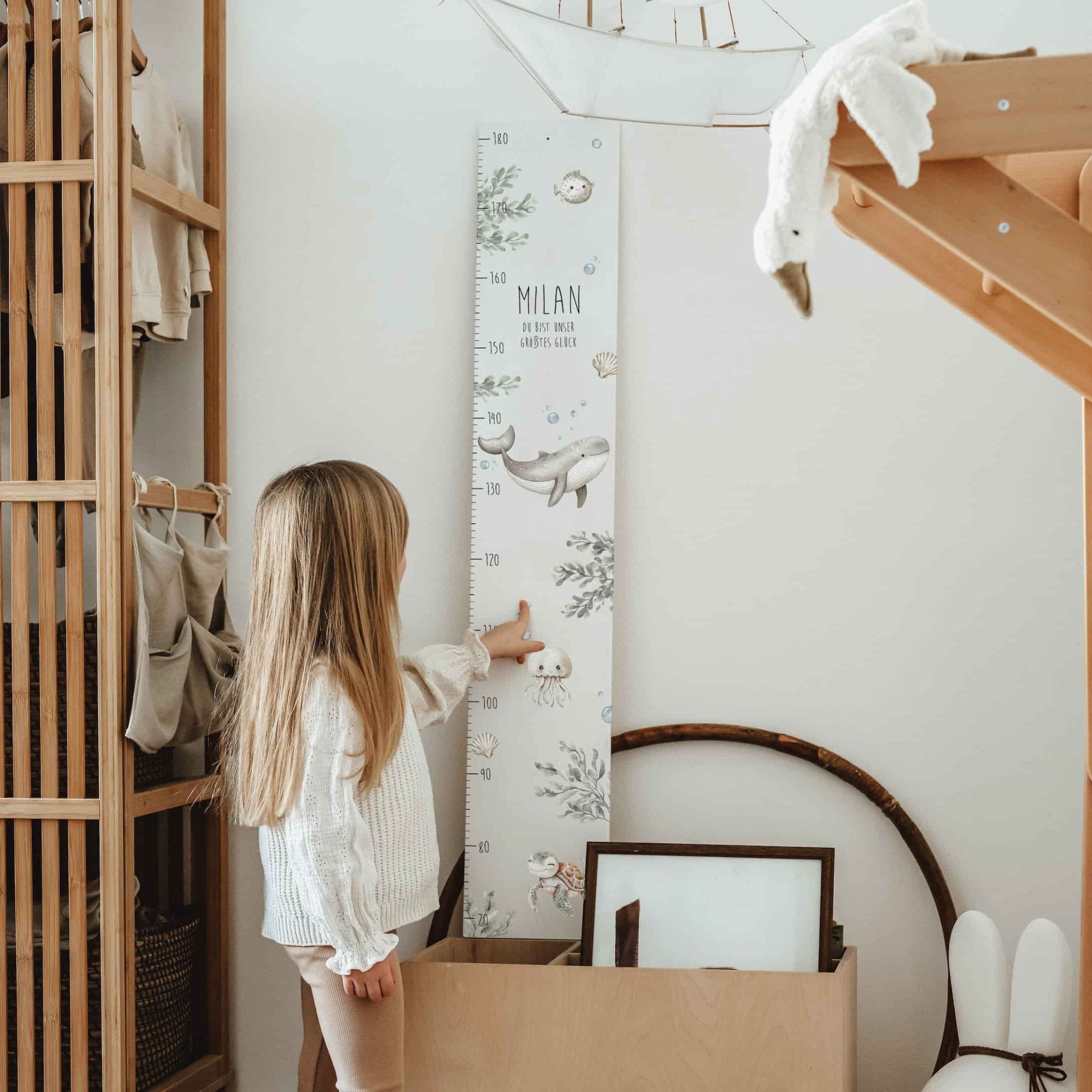 Kindermesslatte Holz personalisiert - Unterwasserwelt - lyllevenn