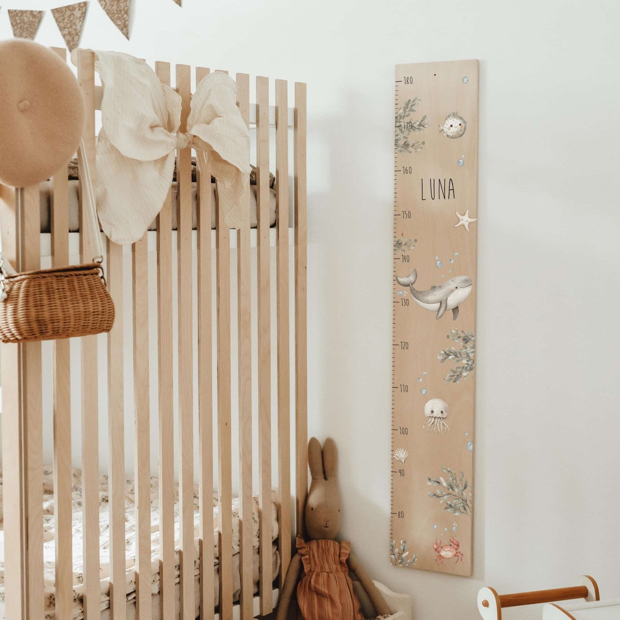 Kindermesslatte Holz personalisiert - Unterwasserwelt - lyllevenn