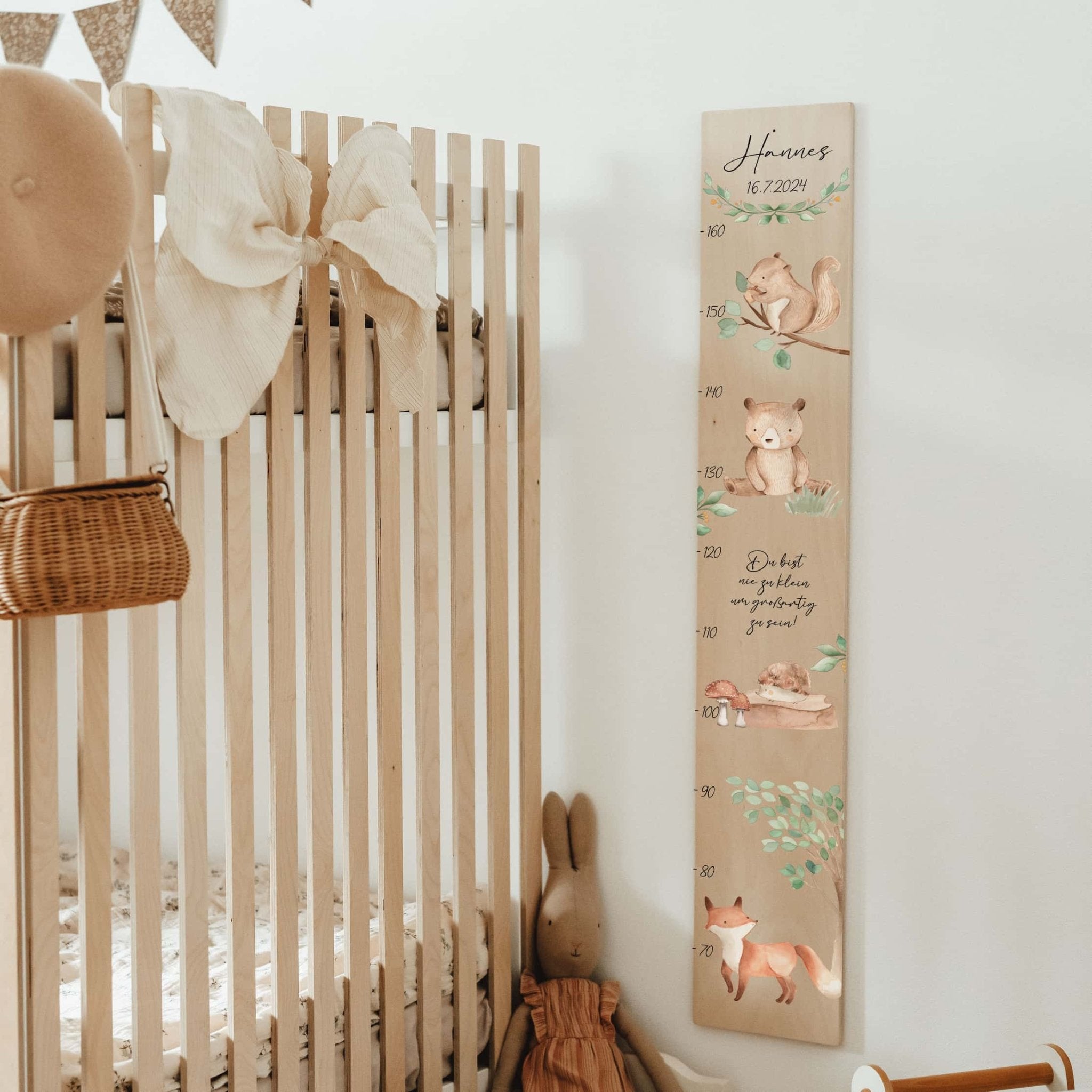 Kindermesslatte Holz personalisiert - Waldtiere - lyllevenn