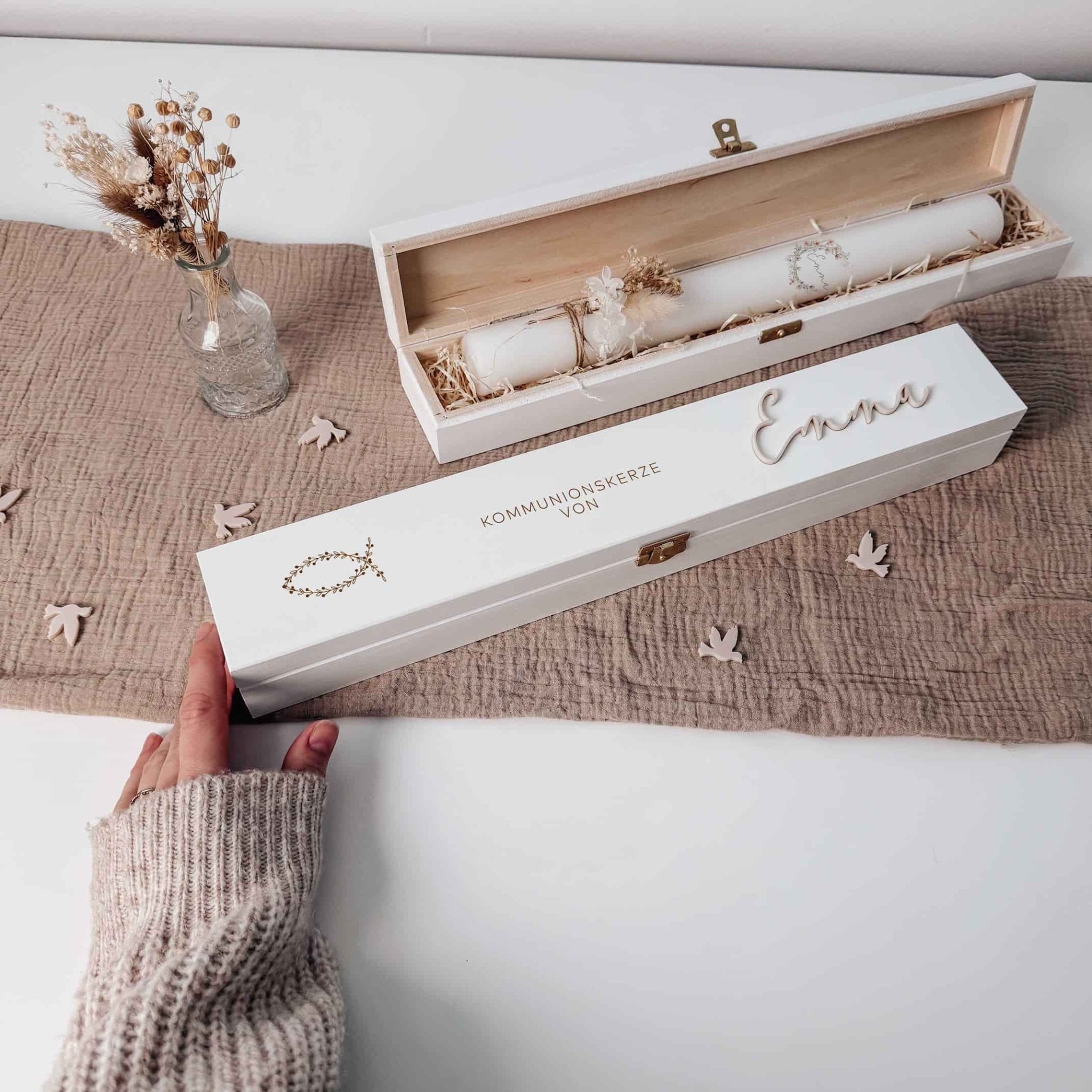 Kommunionskerzenbox groß - mit 3D Schriftzug - lyllevenn