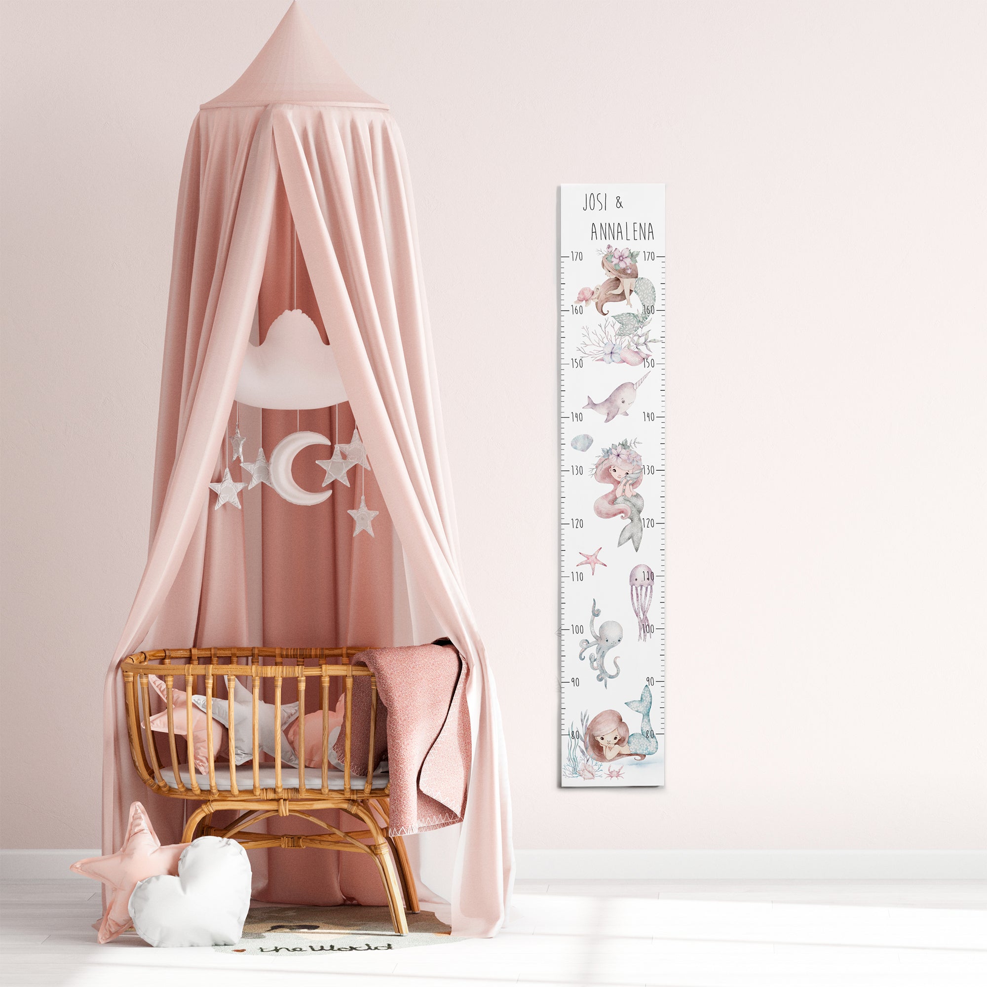 Kindermesslatte Holz "Mermaid & Friends" – personalisiert mit Namen