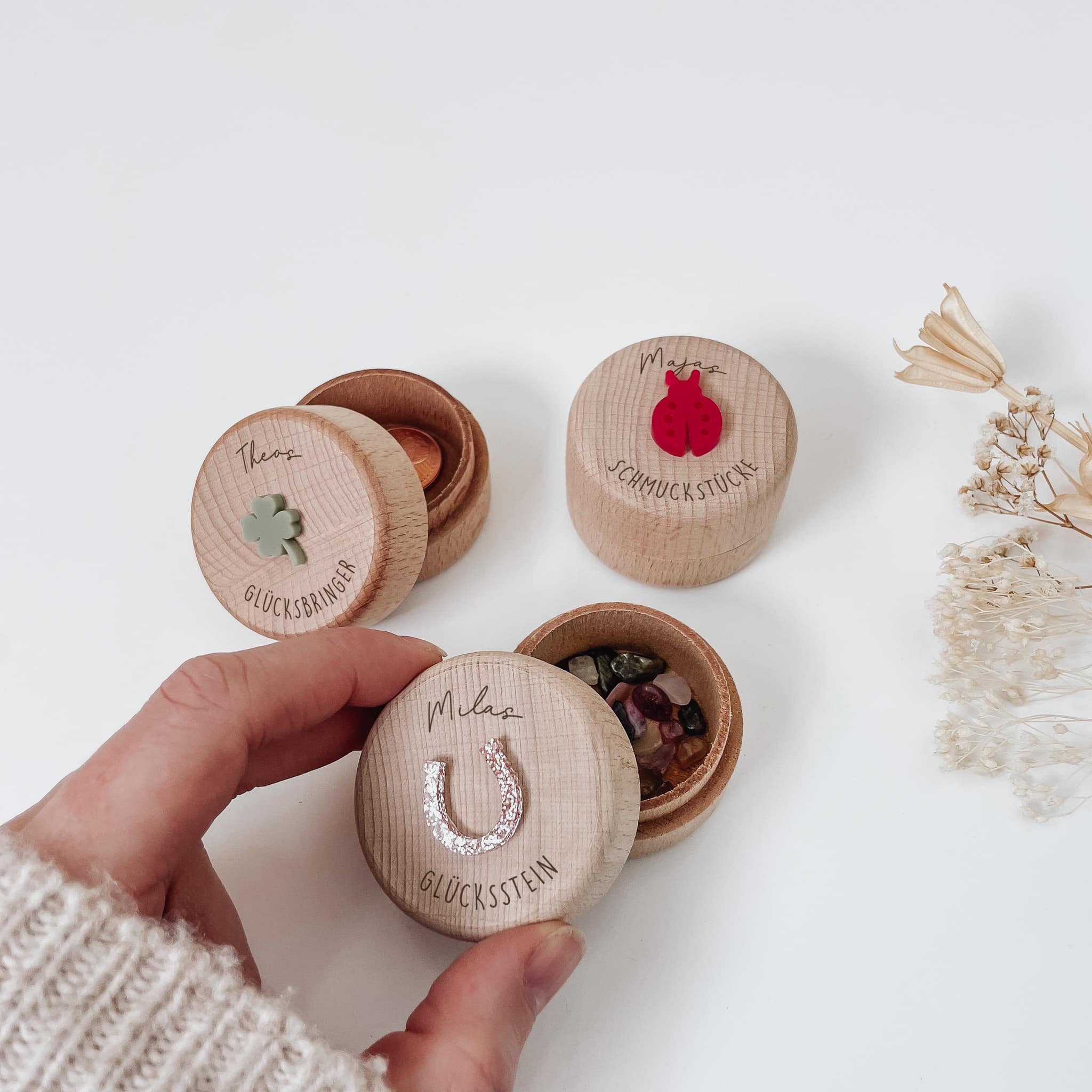 Milchzahndose personalisiert Holz -  Glücksbringer Motive - lyllevenn