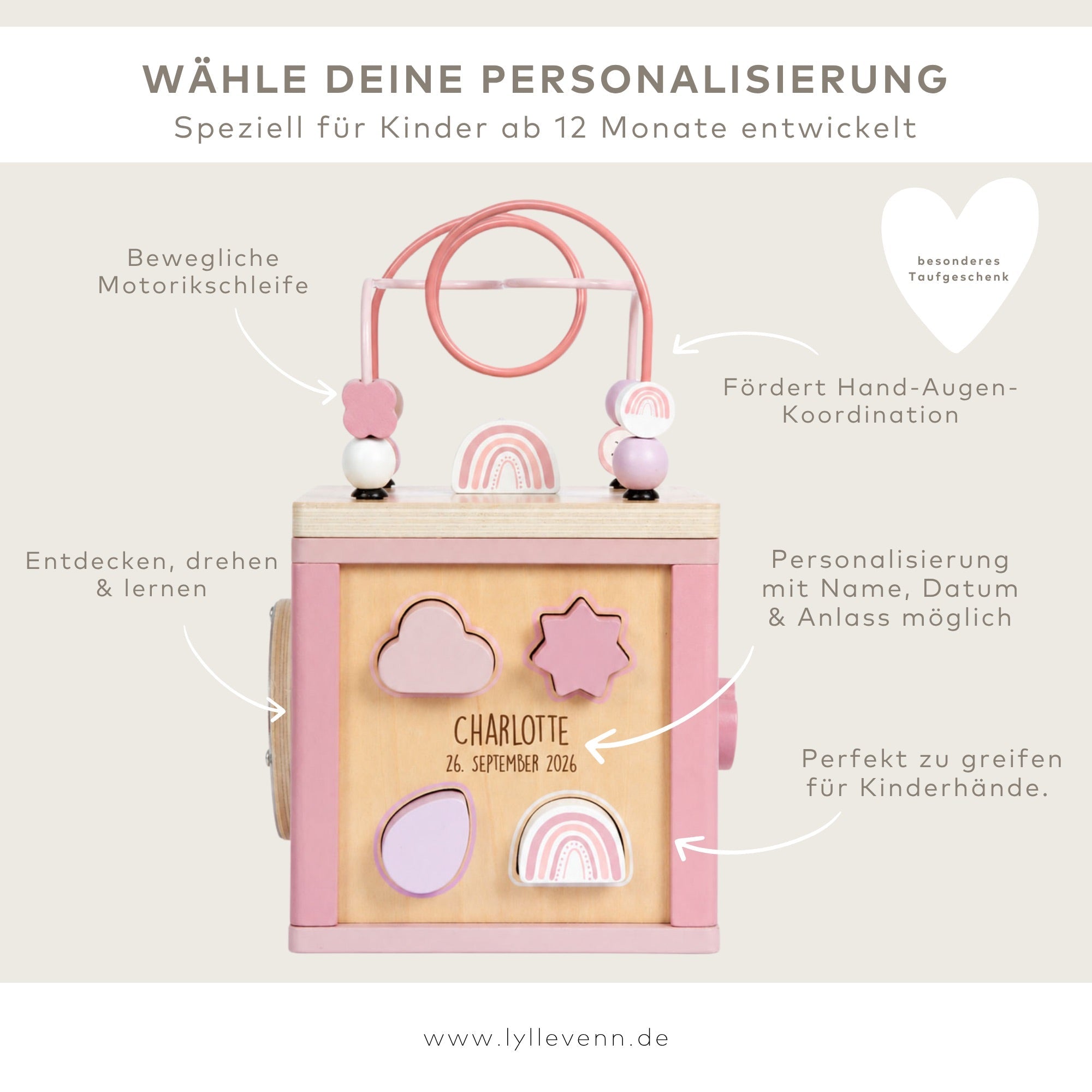 Motorikwürfel Personalisierbar - Rosa - lyllevenn